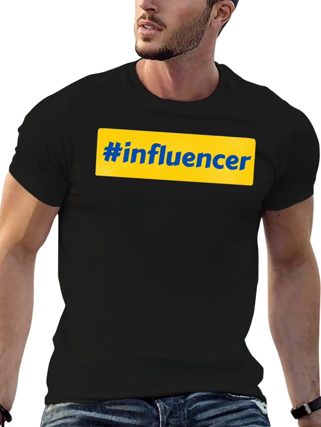 Black Hashtag Influencer Graphic Tee - Black Casual T-Shirt view 6