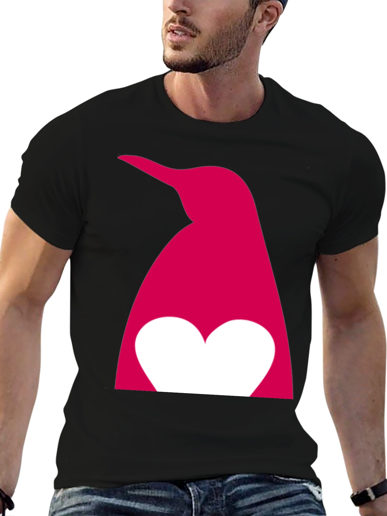 Black Penguin Heart Graphic T-Shirt - Black view 6