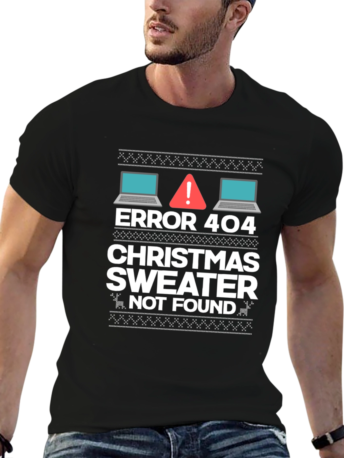 Black Error 404 Christmas Sweater Not Found T-Shirt view 6