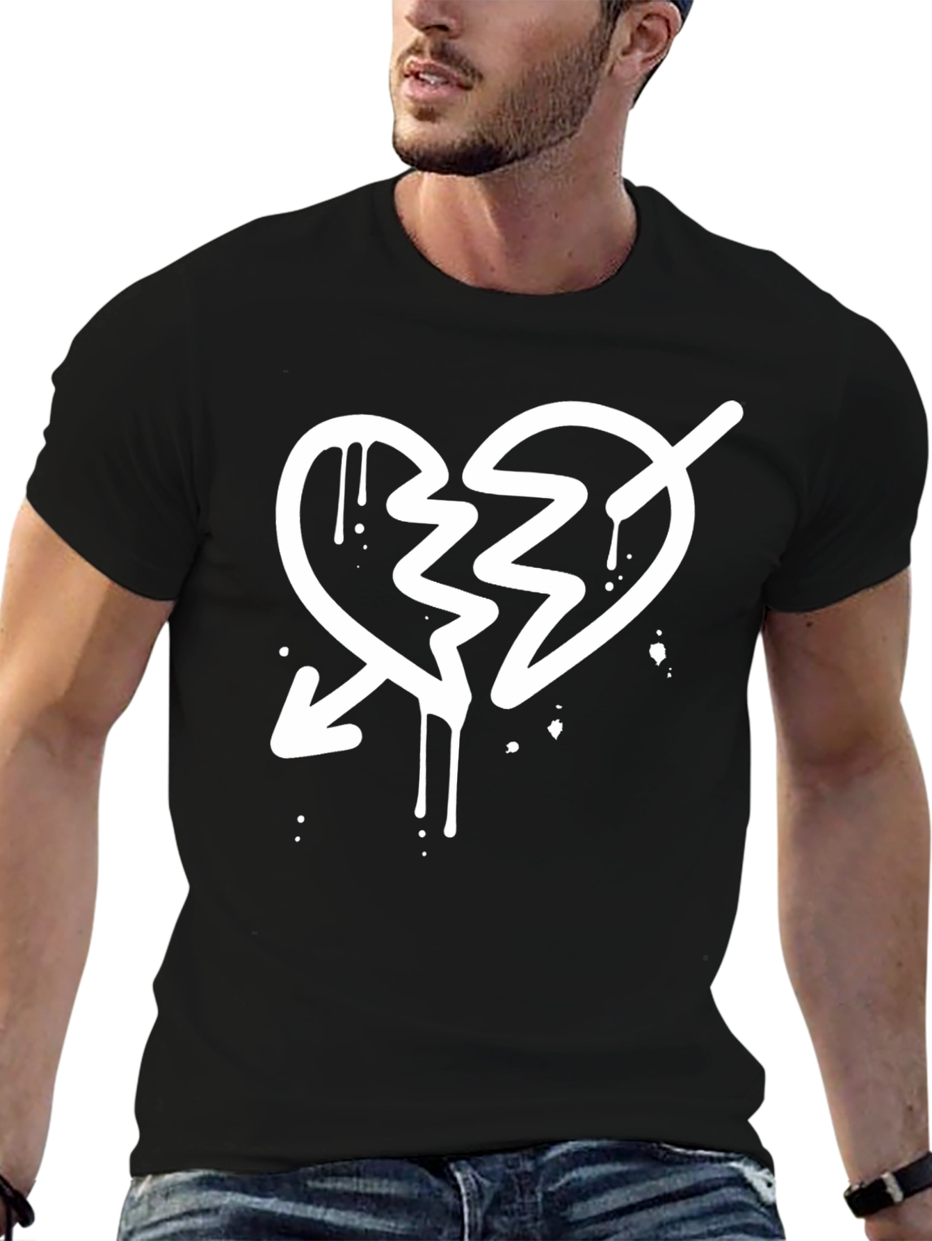 Black Broken Heart Arrow Graphic T-Shirt - Black view 6
