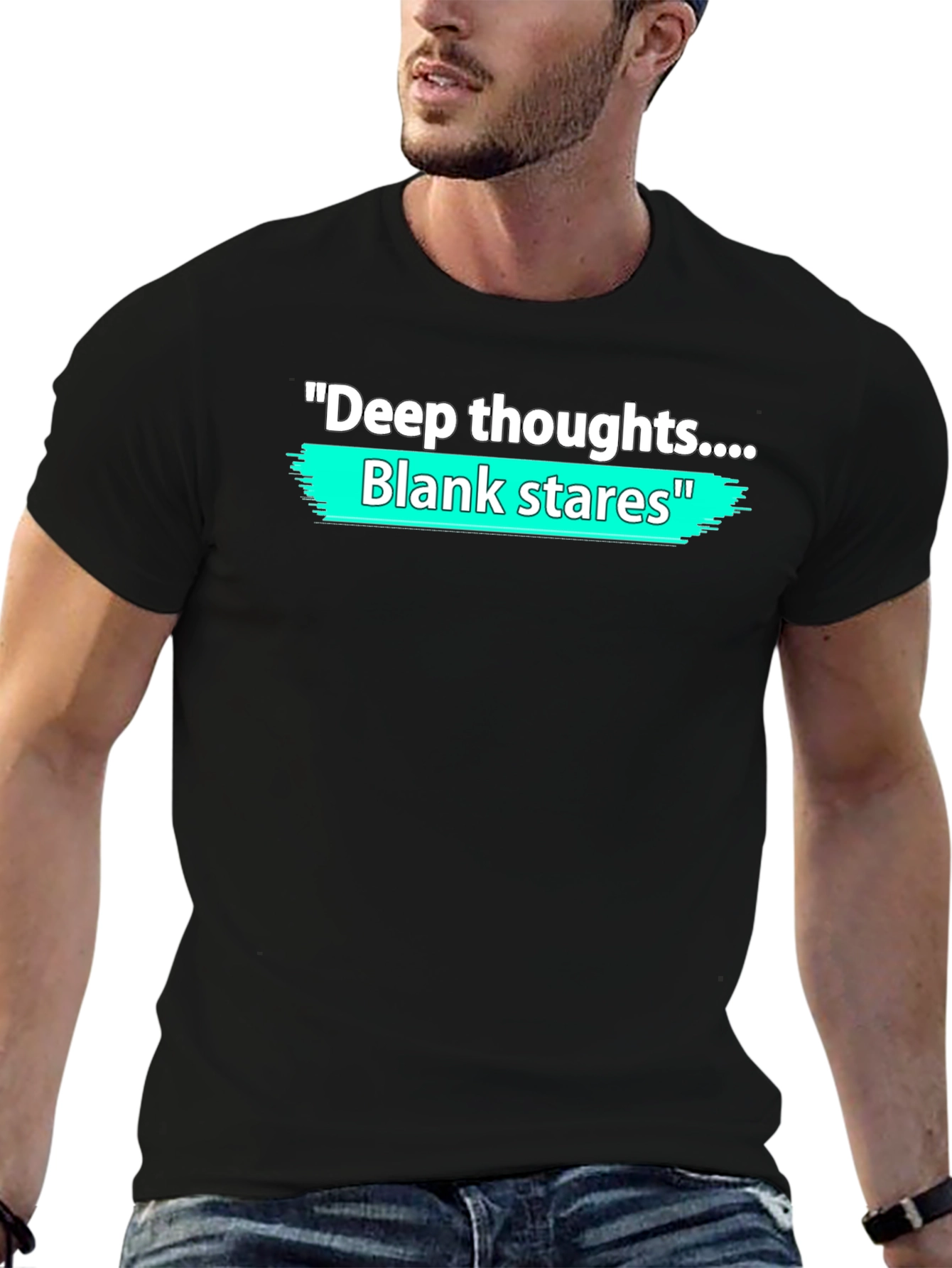 Black Deep Thoughts Blank Stares Graphic T-Shirt view 6