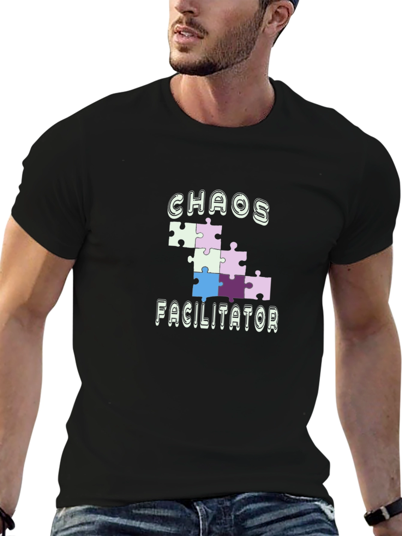 Black Chaos Facilitator Puzzle Piece Tee view 6