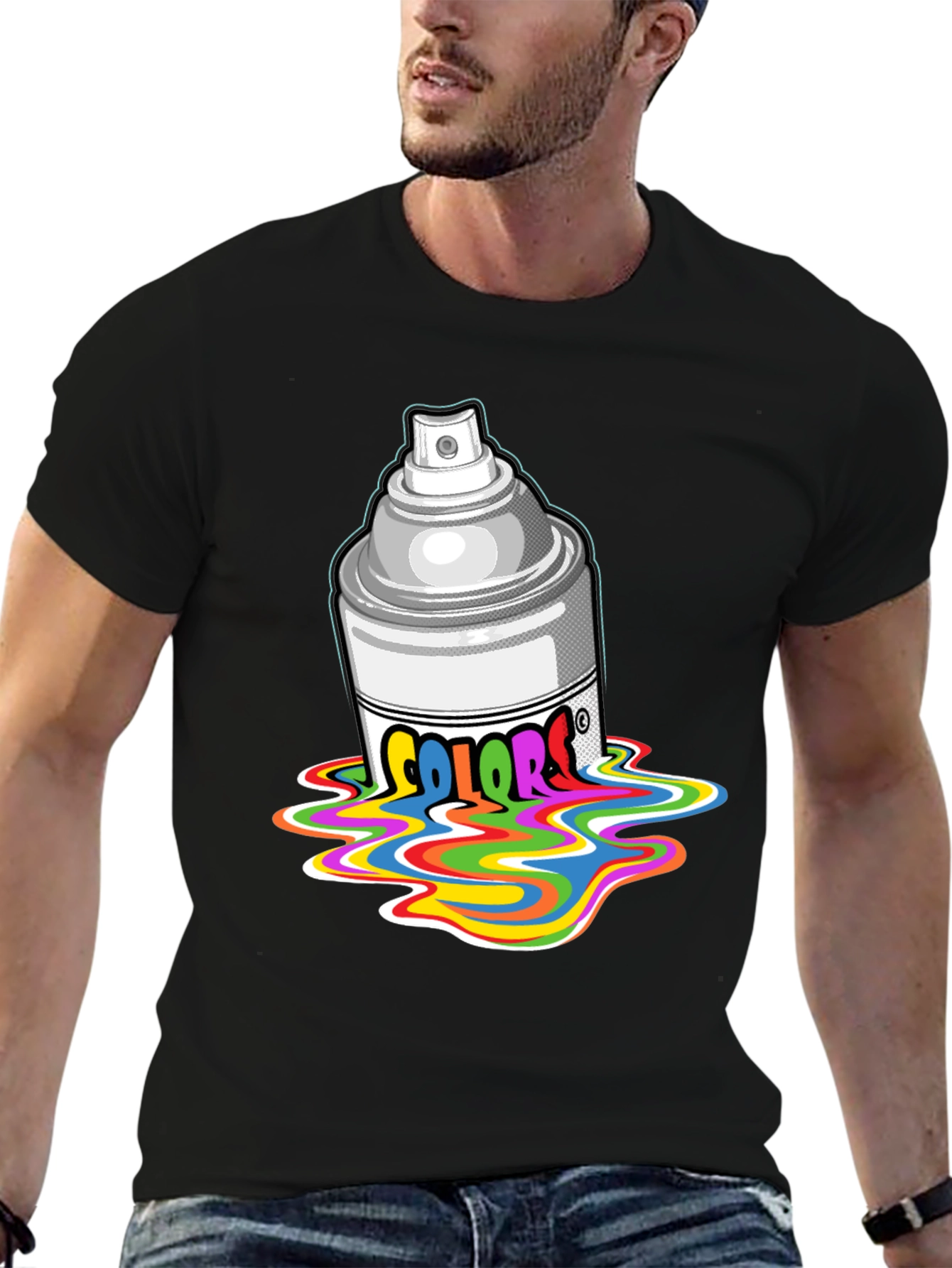 Black Colorful Spray Paint T-Shirt view 6