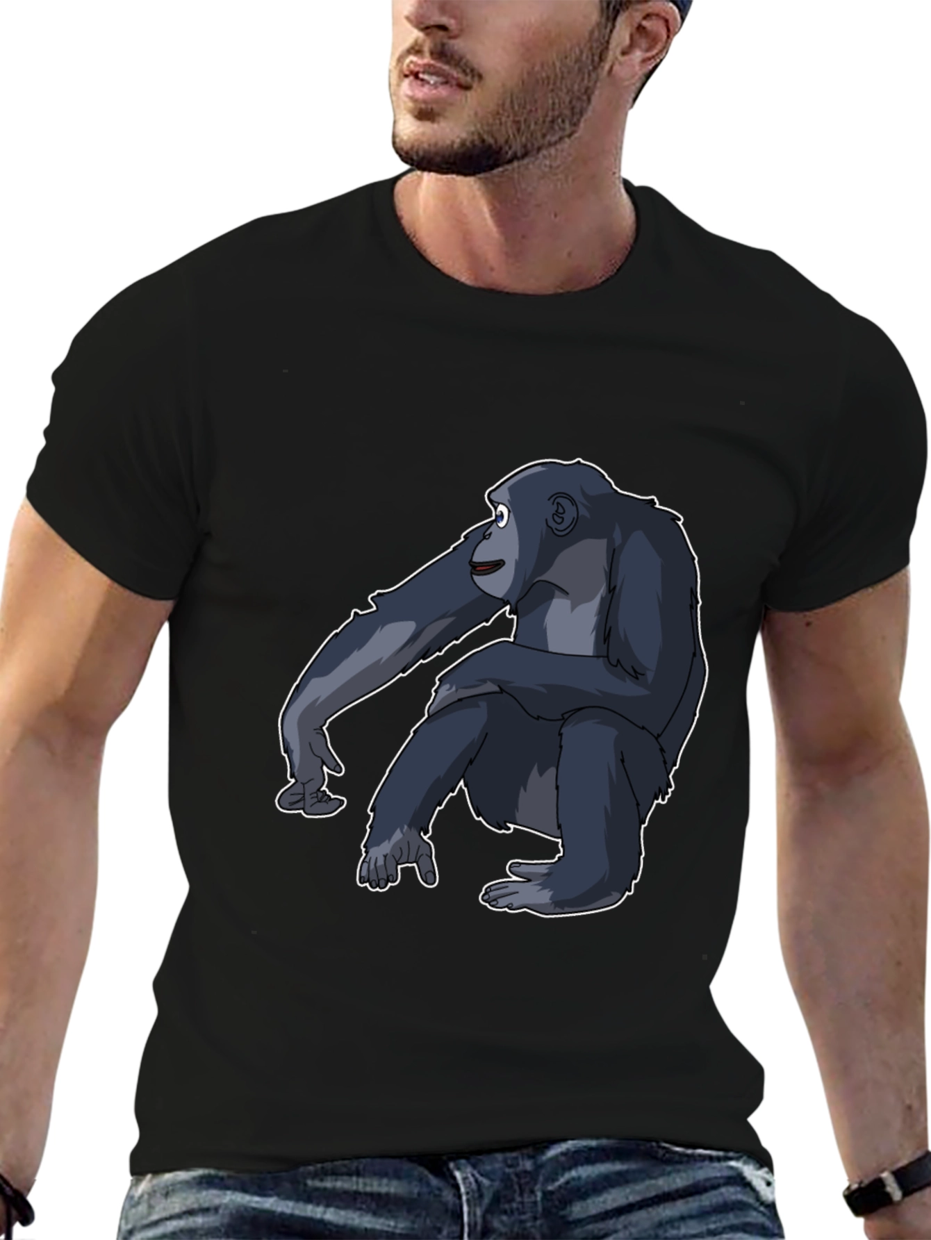 Black Chimpanzee Graphic Tee - Black Cotton T-Shirt view 6