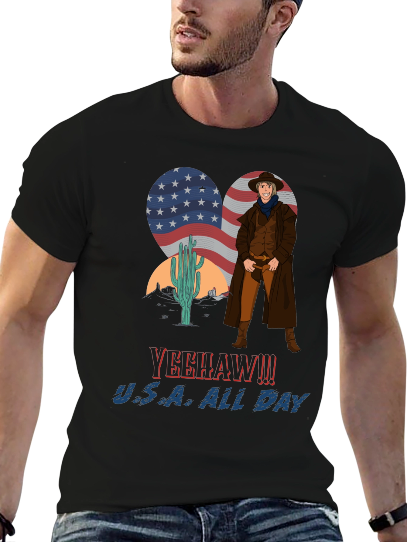 Black Yeehaw U.S.A. All Day Cowboy T-Shirt view 6