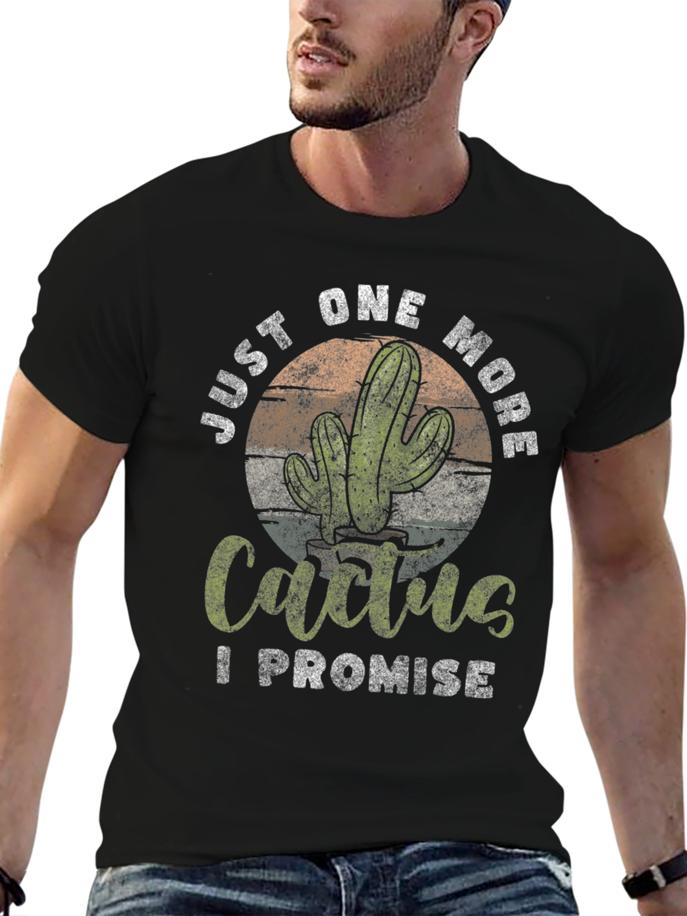 Black Just One More Cactus T-Shirt - Novelty Graphic Tee view 6