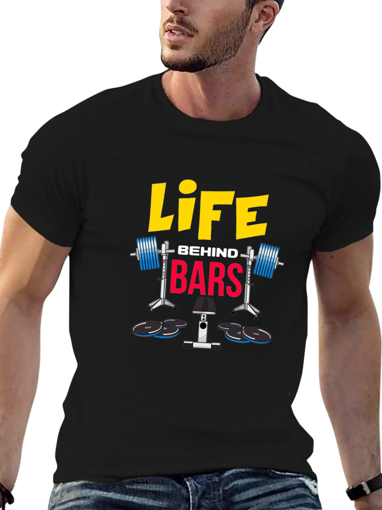 Black Life Behind Bars Graphic T-Shirt - Weightlifting Gym Tee view 6
