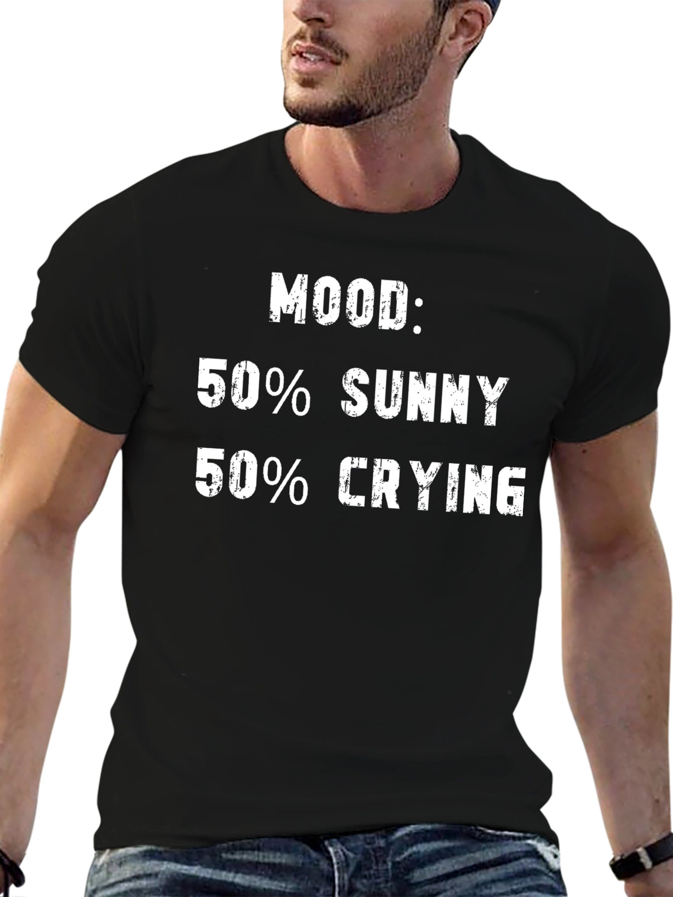 Black Mood: 50% Sunny 50% Crying Graphic Tee view 6