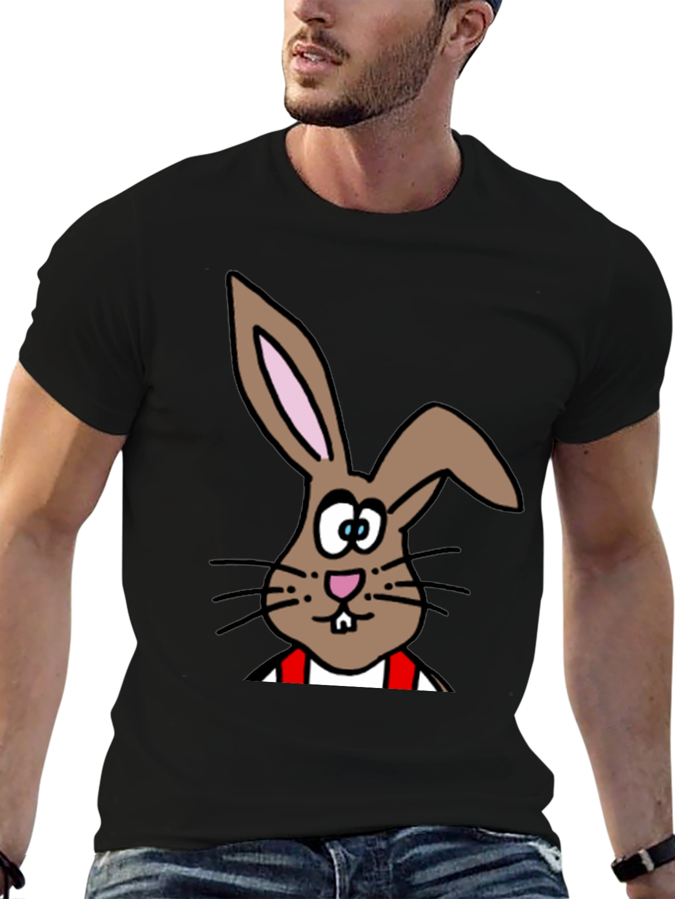 Black Cartoon Bunny T-Shirt - Casual Cotton Tee view 6