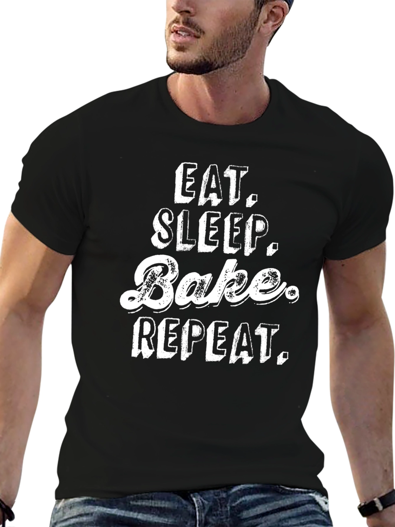 Black Eat Sleep Bake Repeat T-Shirt - Baking Lover's Tee view 6