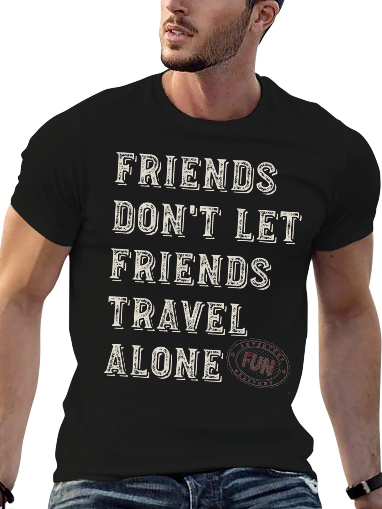 Black Friends Travel Alone Graphic Tee - Black view 6