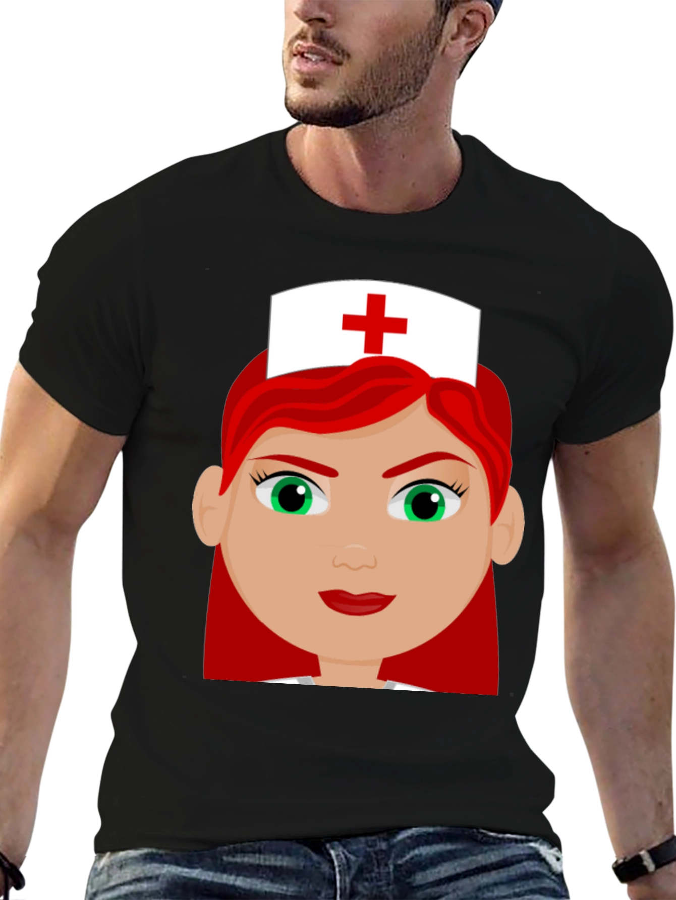 Black Nurse Cartoon Graphic T-Shirt view 6