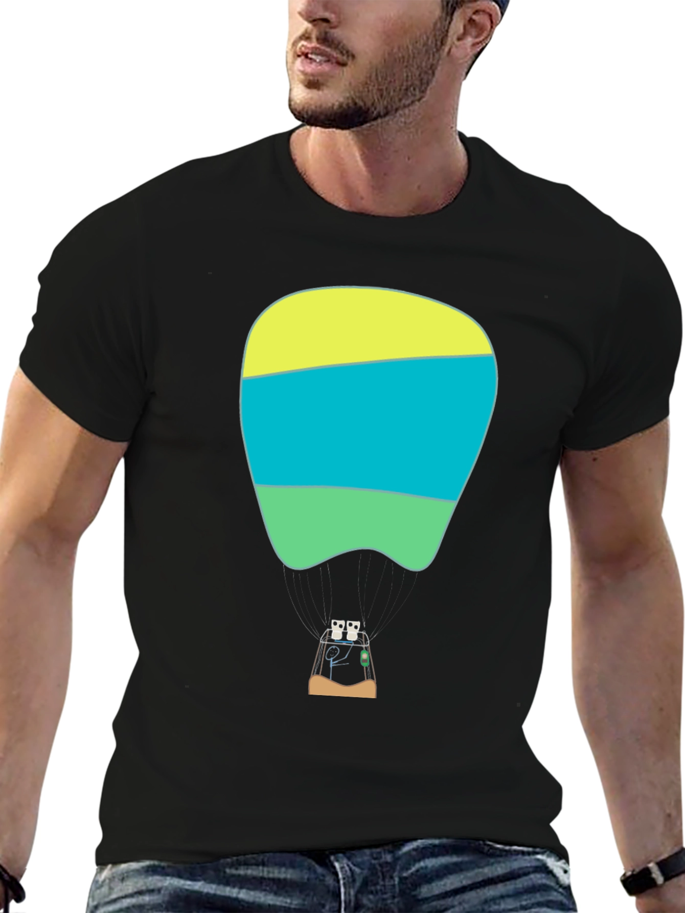 Black Funny Hot Air Balloon Graphic T-Shirt view 6