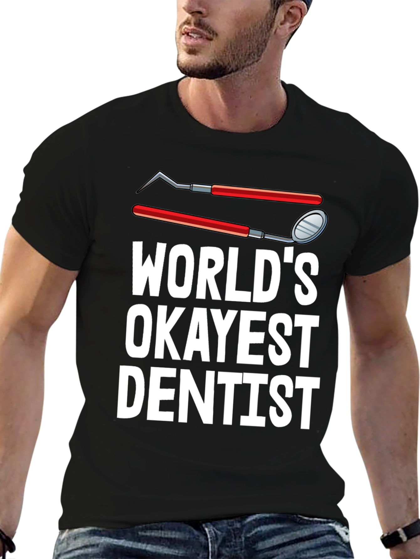 Black World's Okayest Dentist T-Shirt Funny Dental Tee view 6