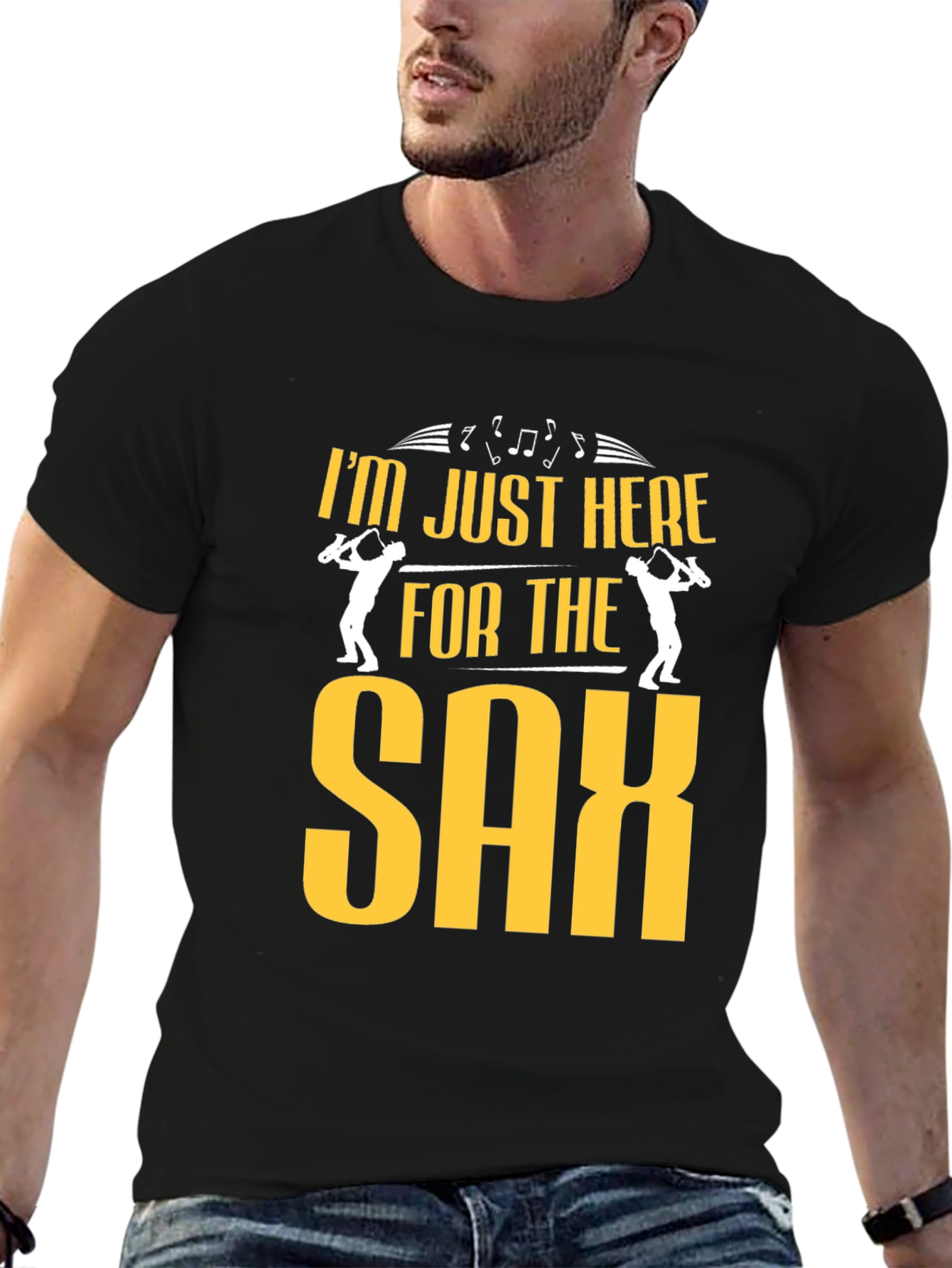 Black I'm Just Here For The Sax - Black Cotton T-Shirt view 6