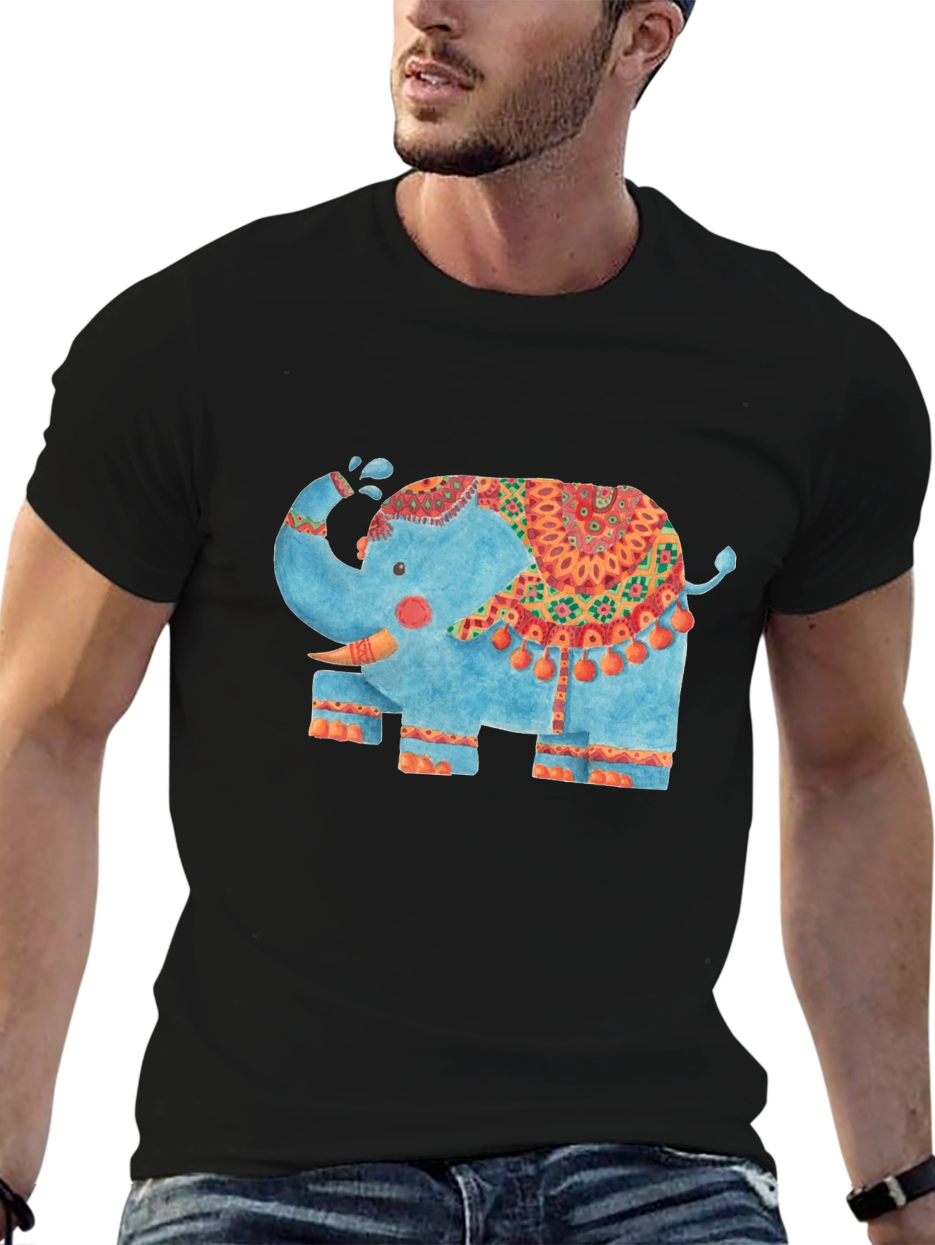 Black Elephant Graphic Tee - Black Cotton T-Shirt view 6