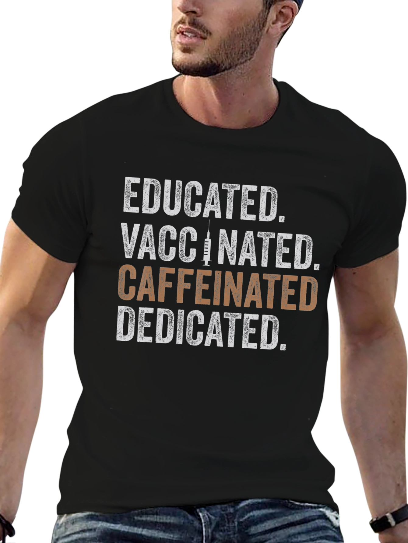 Black Educated Vaccinated Caffeinated Dedicated Graphic Tee view 6