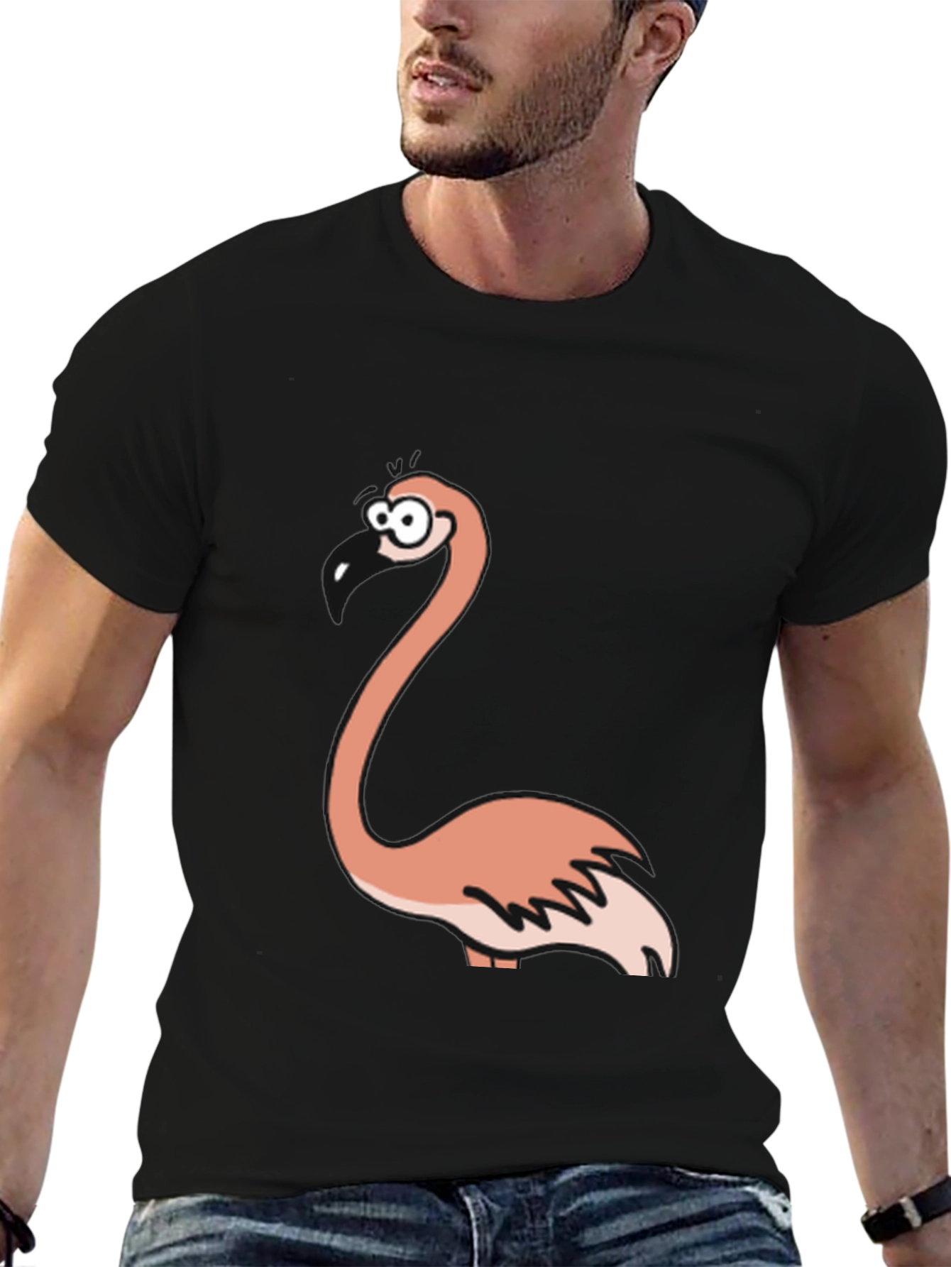 Black Funny Flamingo Graphic Black T-Shirt view 6