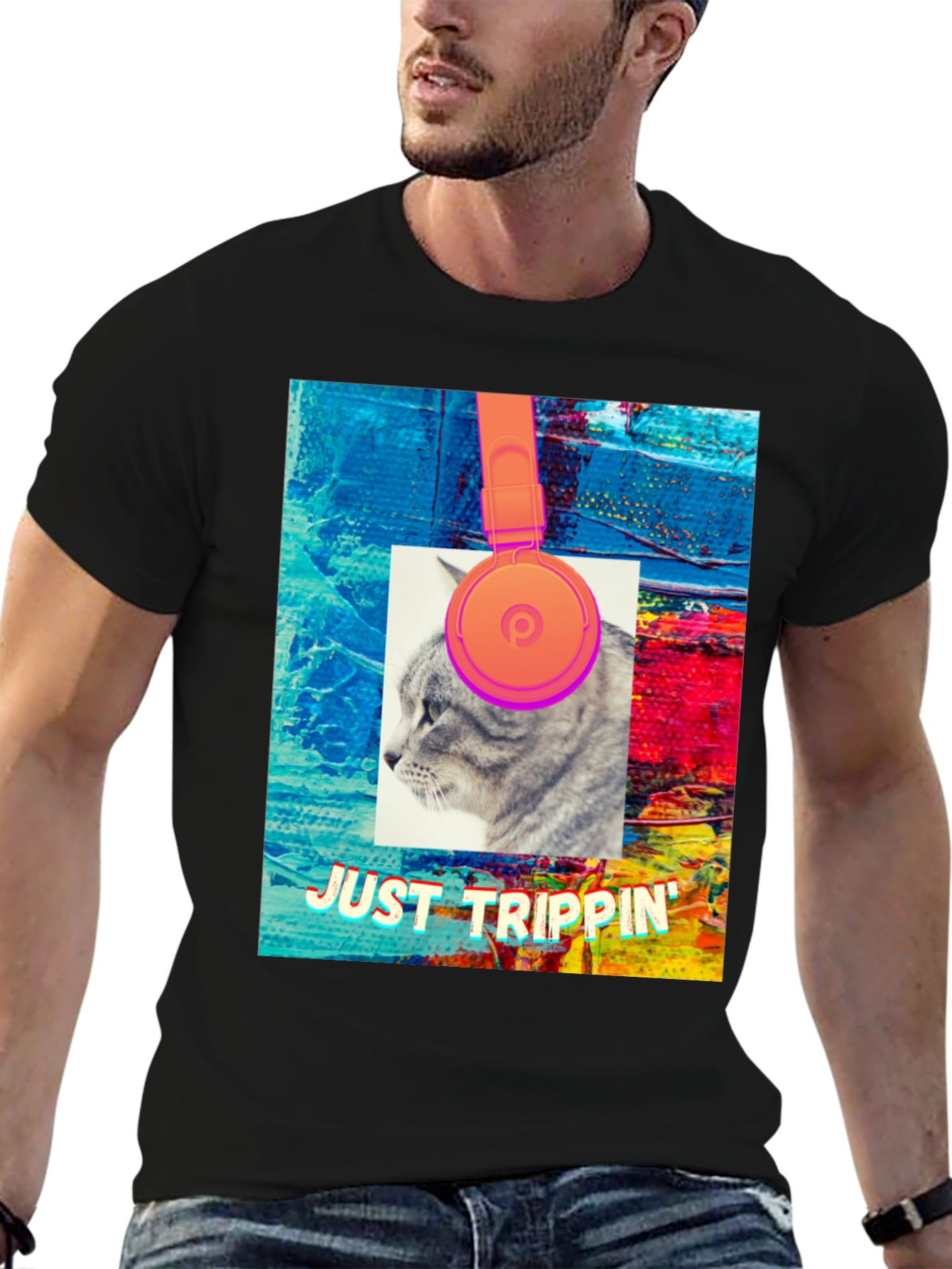 Black Just Trippin' Cat Graphic Tee view 6