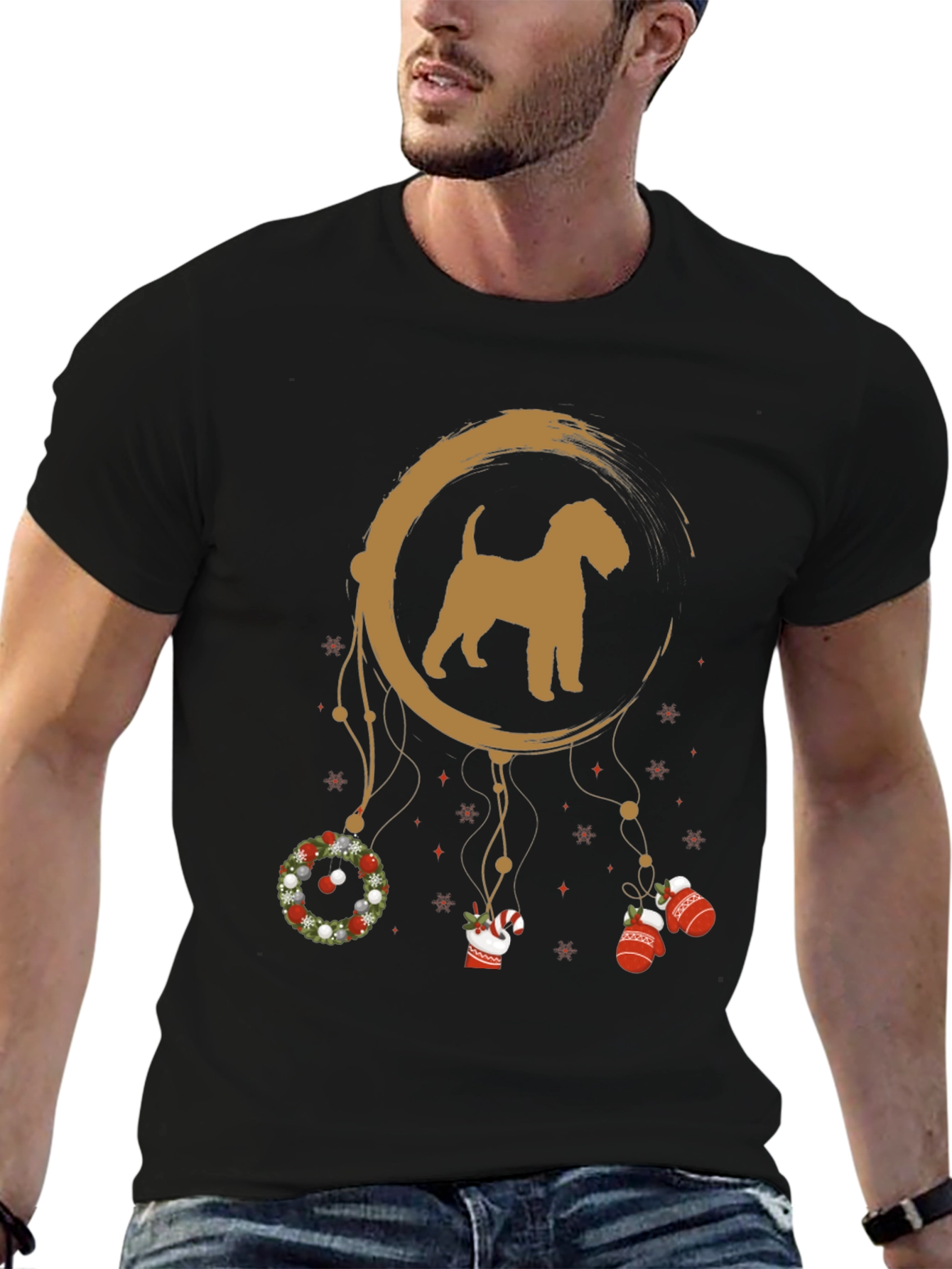 Black Dog Breed Christmas Dreamcatcher T-Shirt view 6