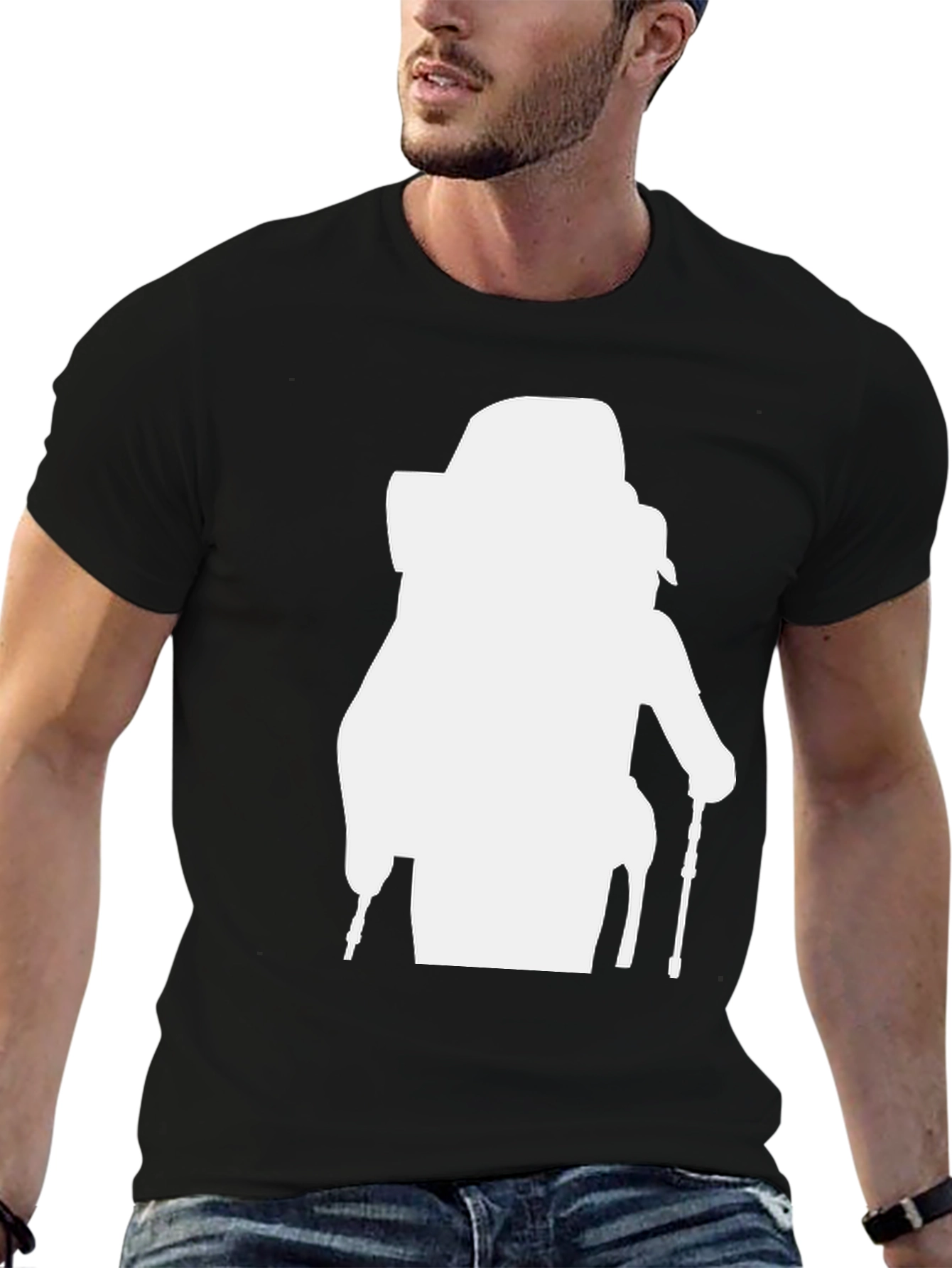 Black Hiker Silhouette Graphic Tee - Black Cotton Blend view 6