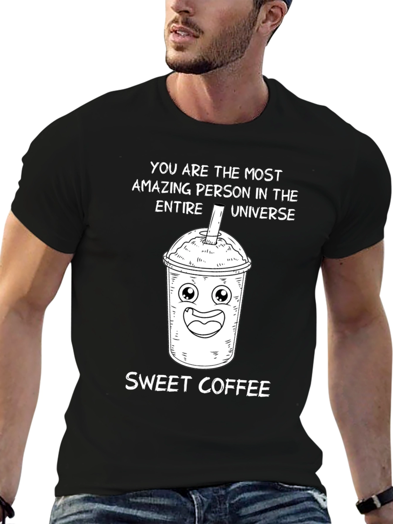 Black Sweet Coffee Cartoon Graphic T-Shirt view 6