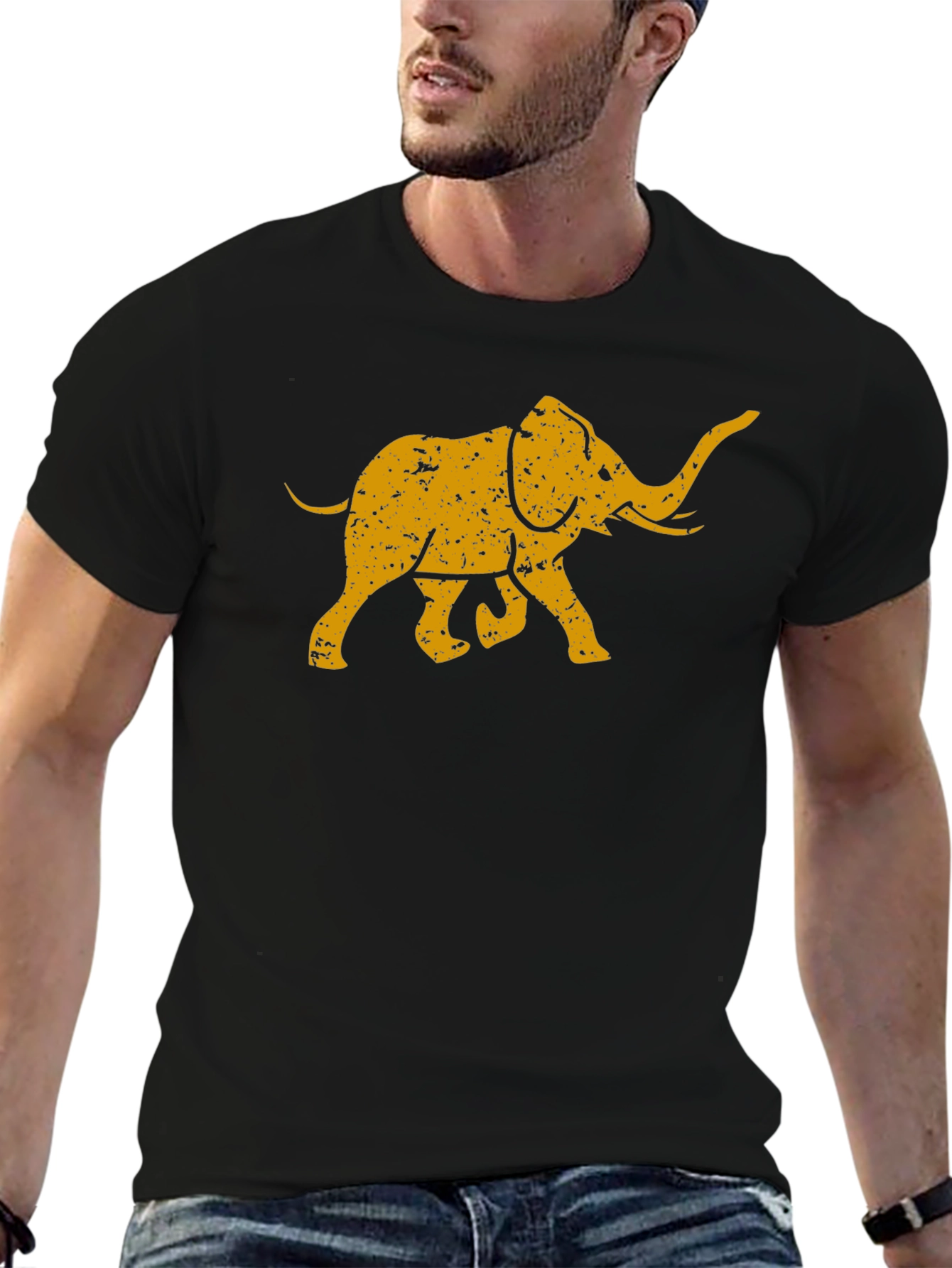 Black Vintage Elephant Graphic Tee - Black Cotton T-Shirt view 6