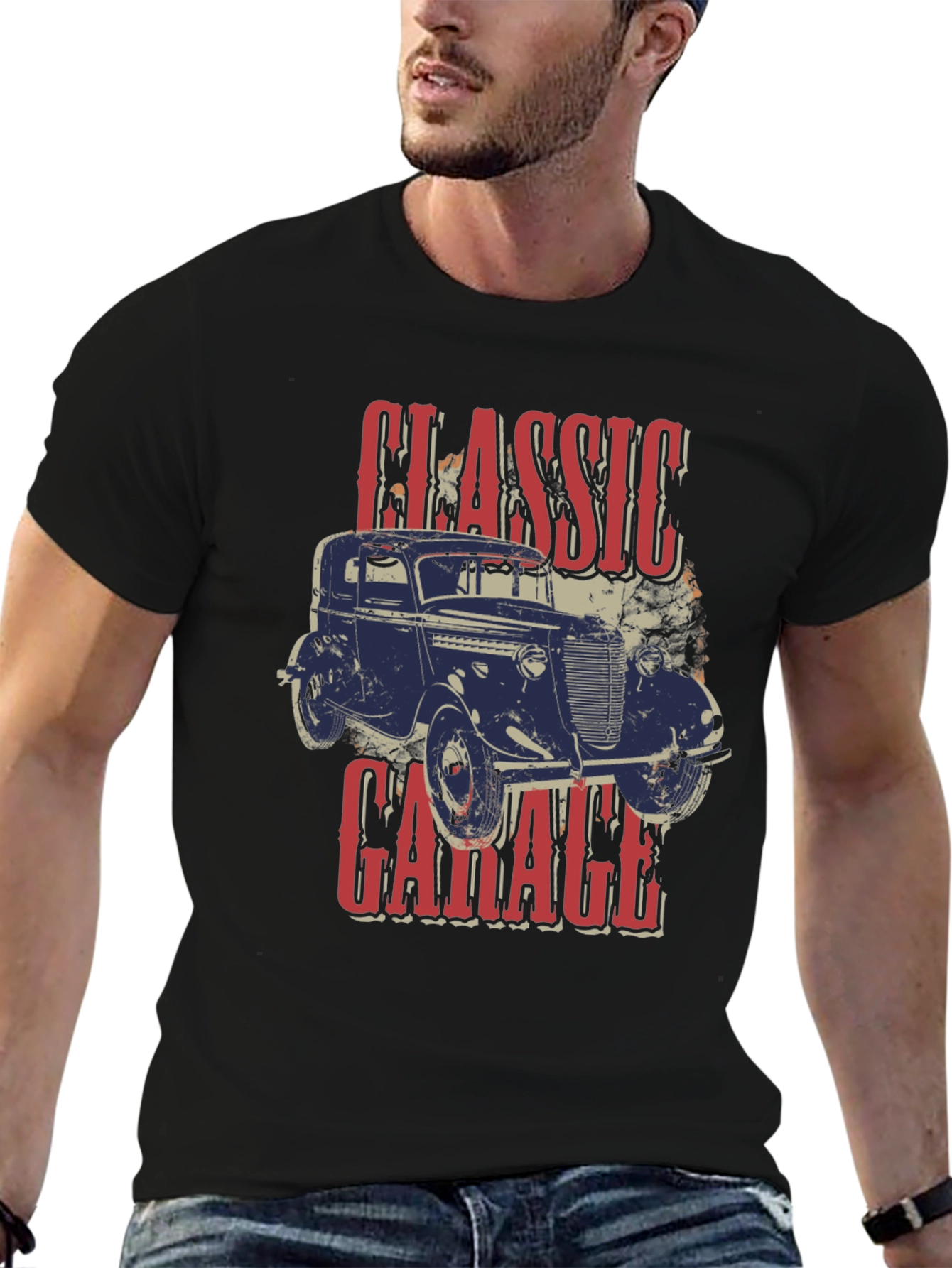 Black Classic Garage Car T-Shirt view 6
