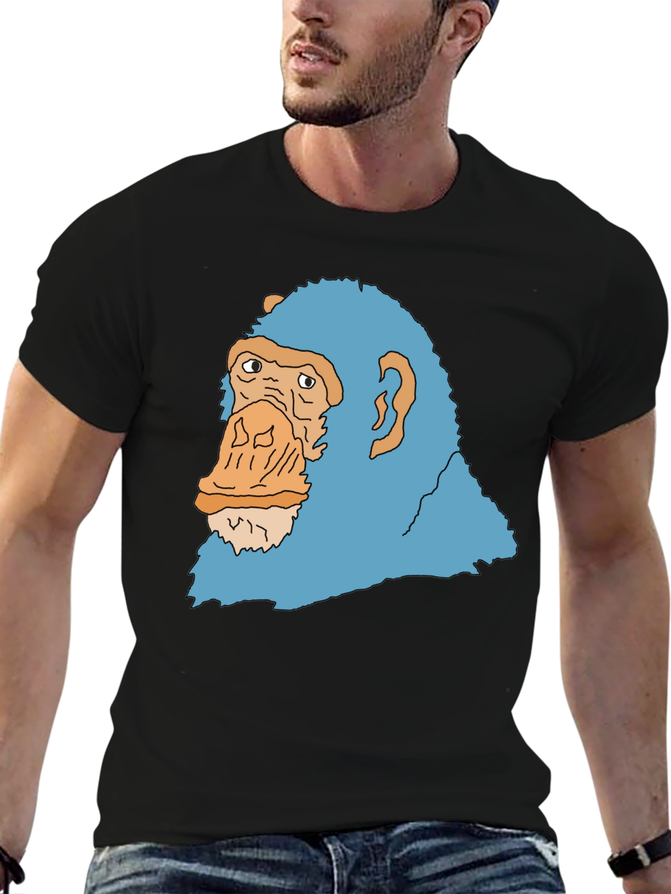 Black Blue Monkey Graphic Black T-Shirt view 6
