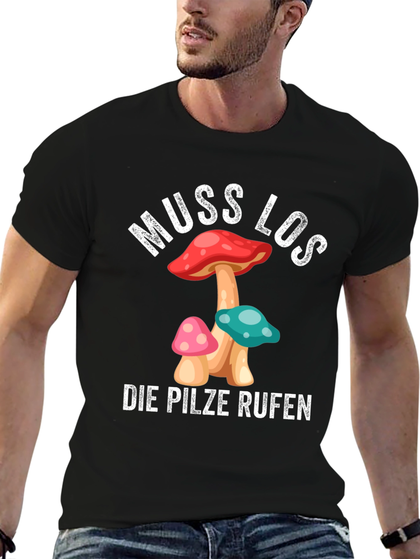 Black Muss Los Die Pilze Rufen Mushroom T-Shirt view 6