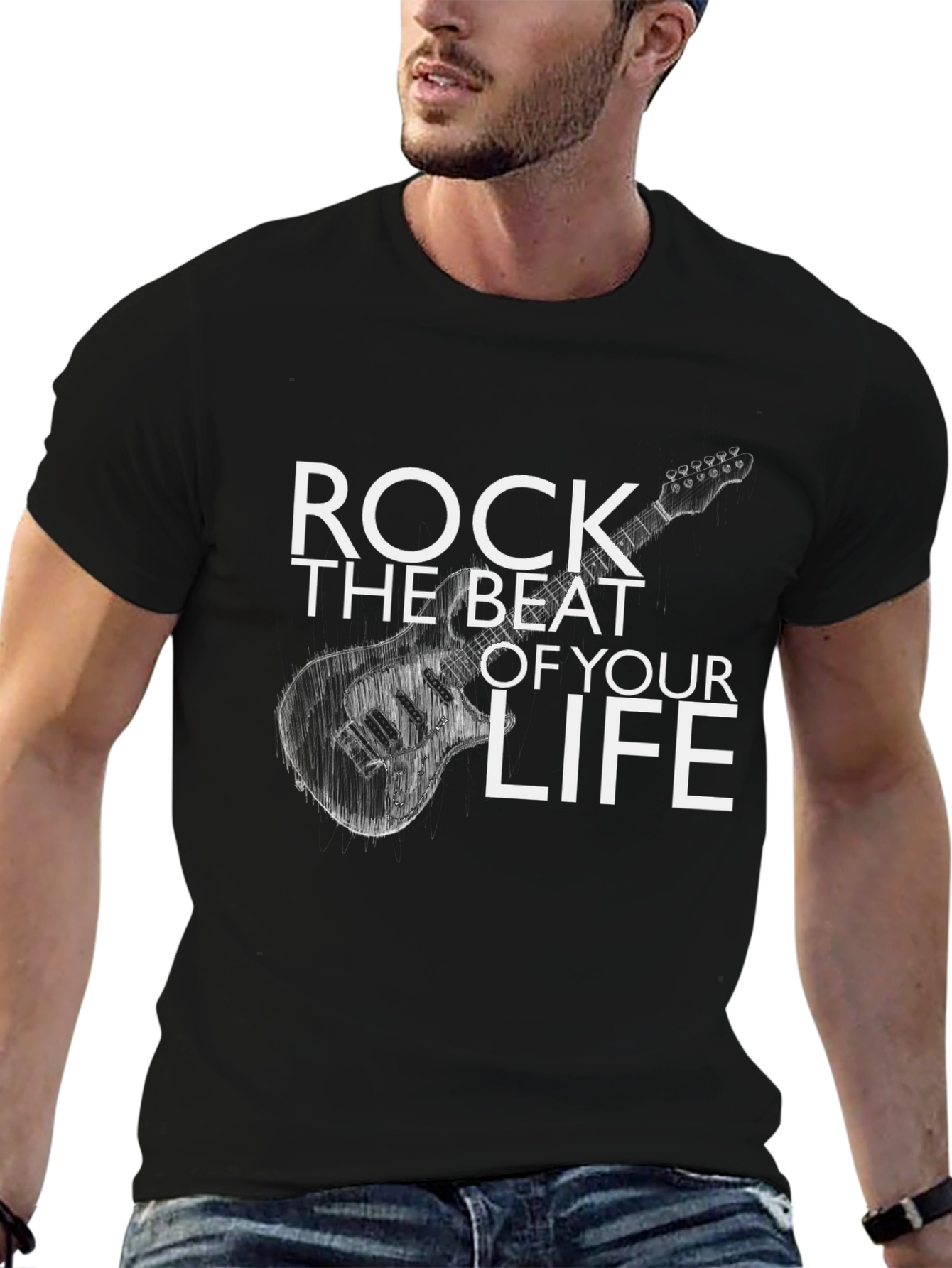 Black Rock the Beat Guitar Graphic Tee - Black view 6