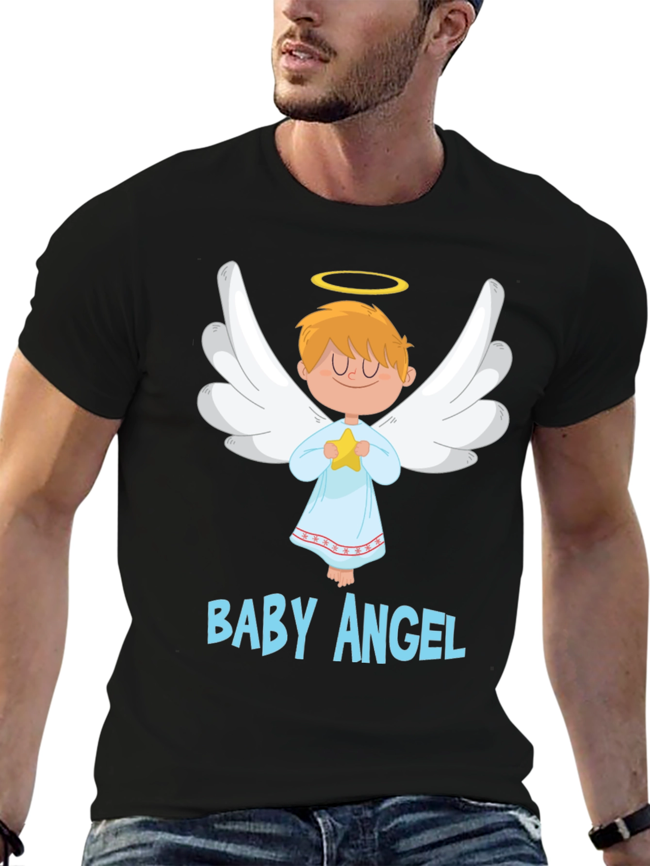 Black Baby Angel Graphic Tee - Cute & Comfortable Black T-Shirt view 6