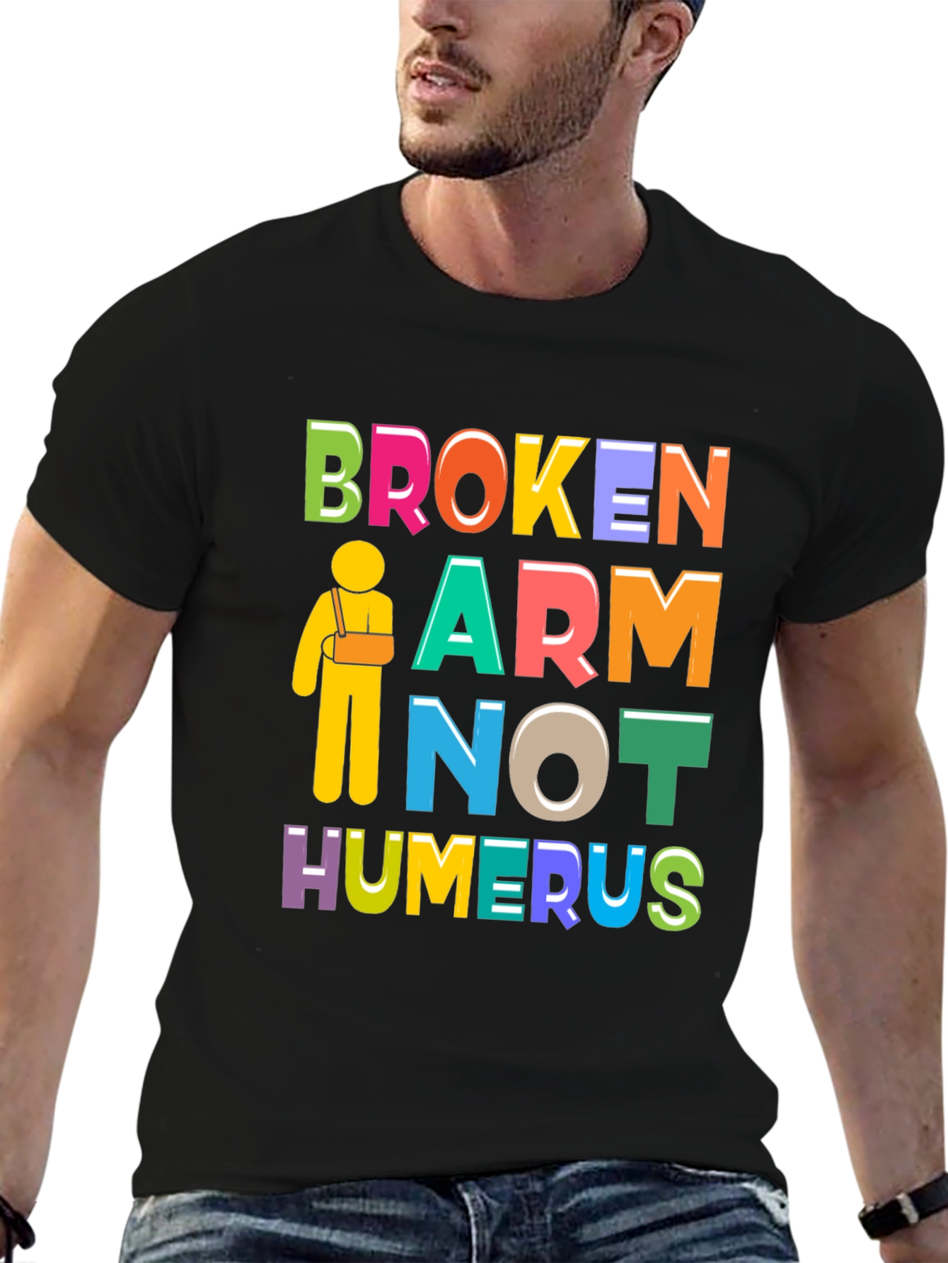 Black Broken Arm Humor Graphic Tee view 6