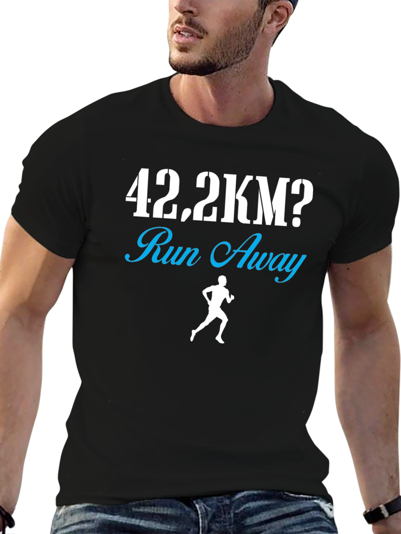 Black 42.2KM Run Away Funny Marathon Runner T-Shirt view 6