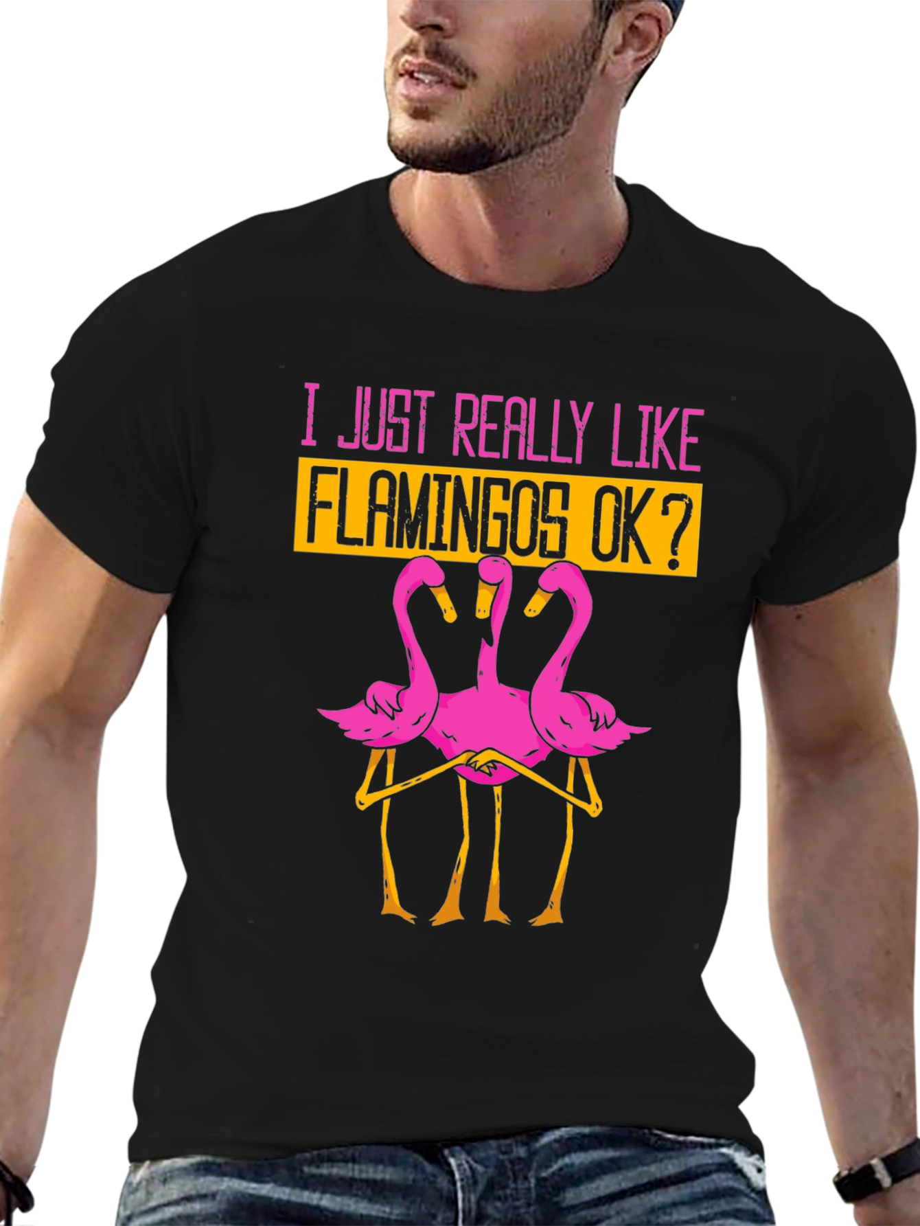 Black Funny Flamingo Graphic T-Shirt - I Just Really Like Flamingos OK? view 6