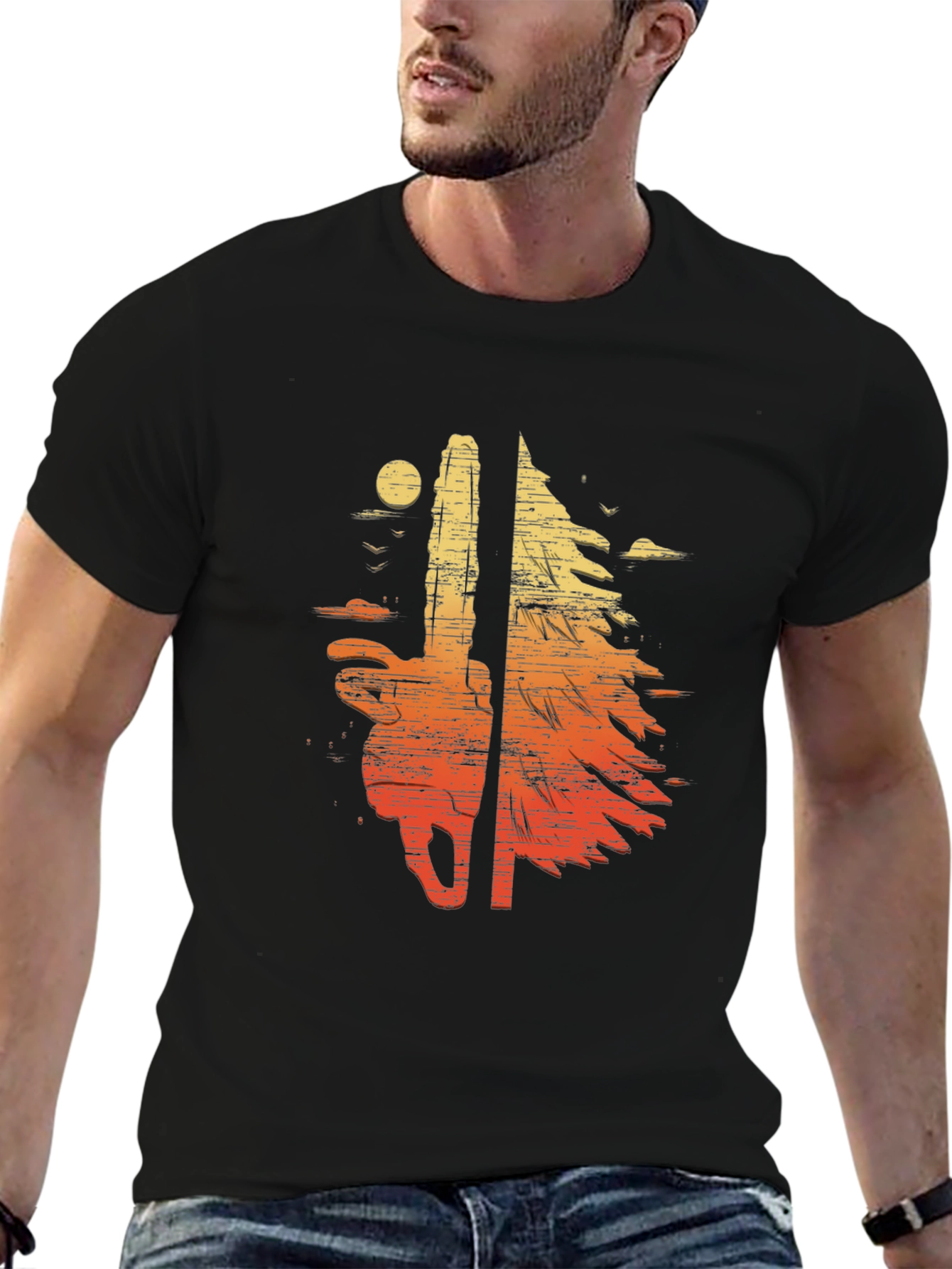 Black Chainsaw Sunset Graphic T-Shirt view 6