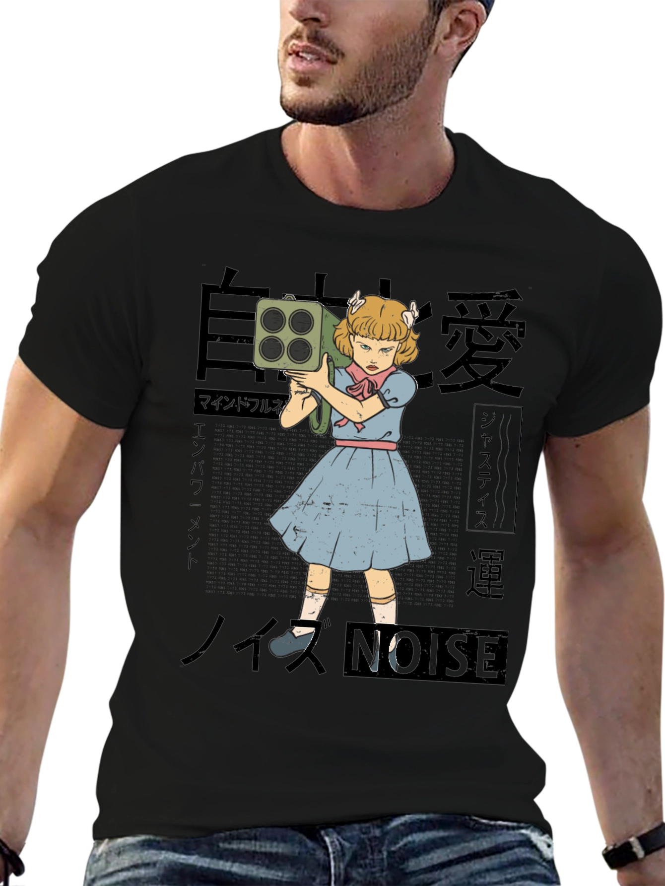 Black Noise Girl Graphic T-Shirt - Edgy Japanese Inspired Tee view 6