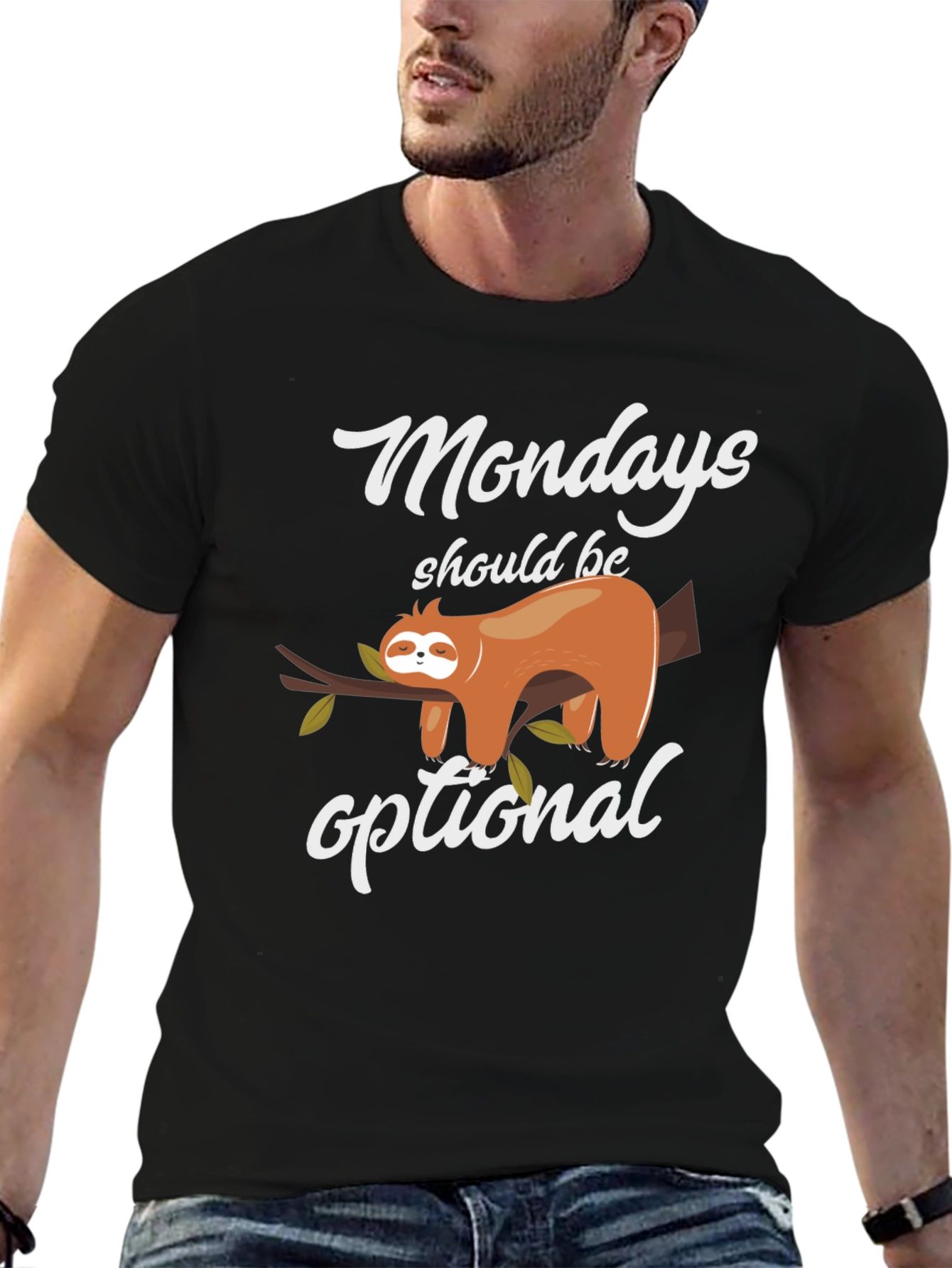 Black Funny Mondays Optional Sloth T-Shirt view 6