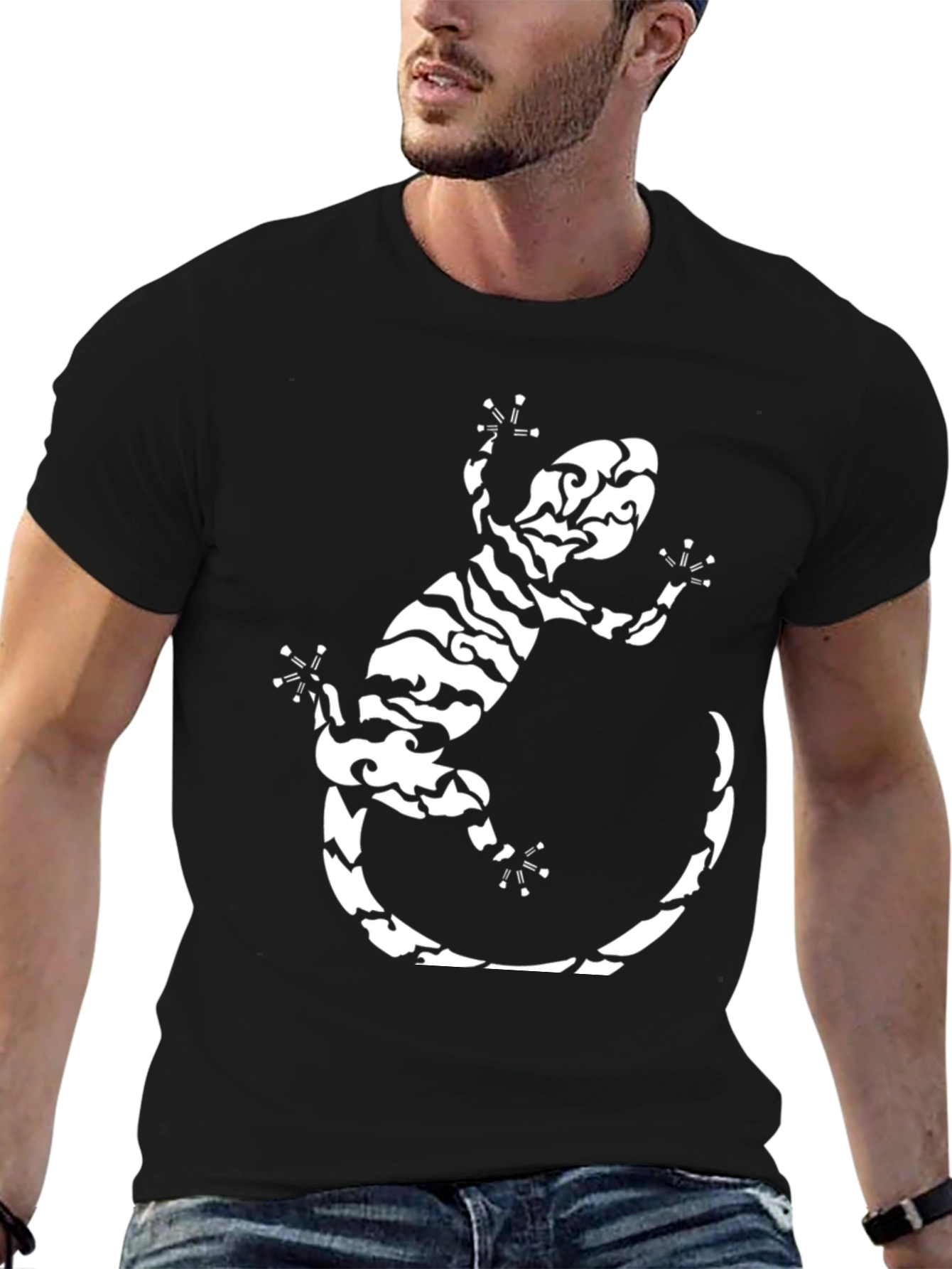 Tribal Gecko Graphic Tee - Stylish Black T-Shirt - 6