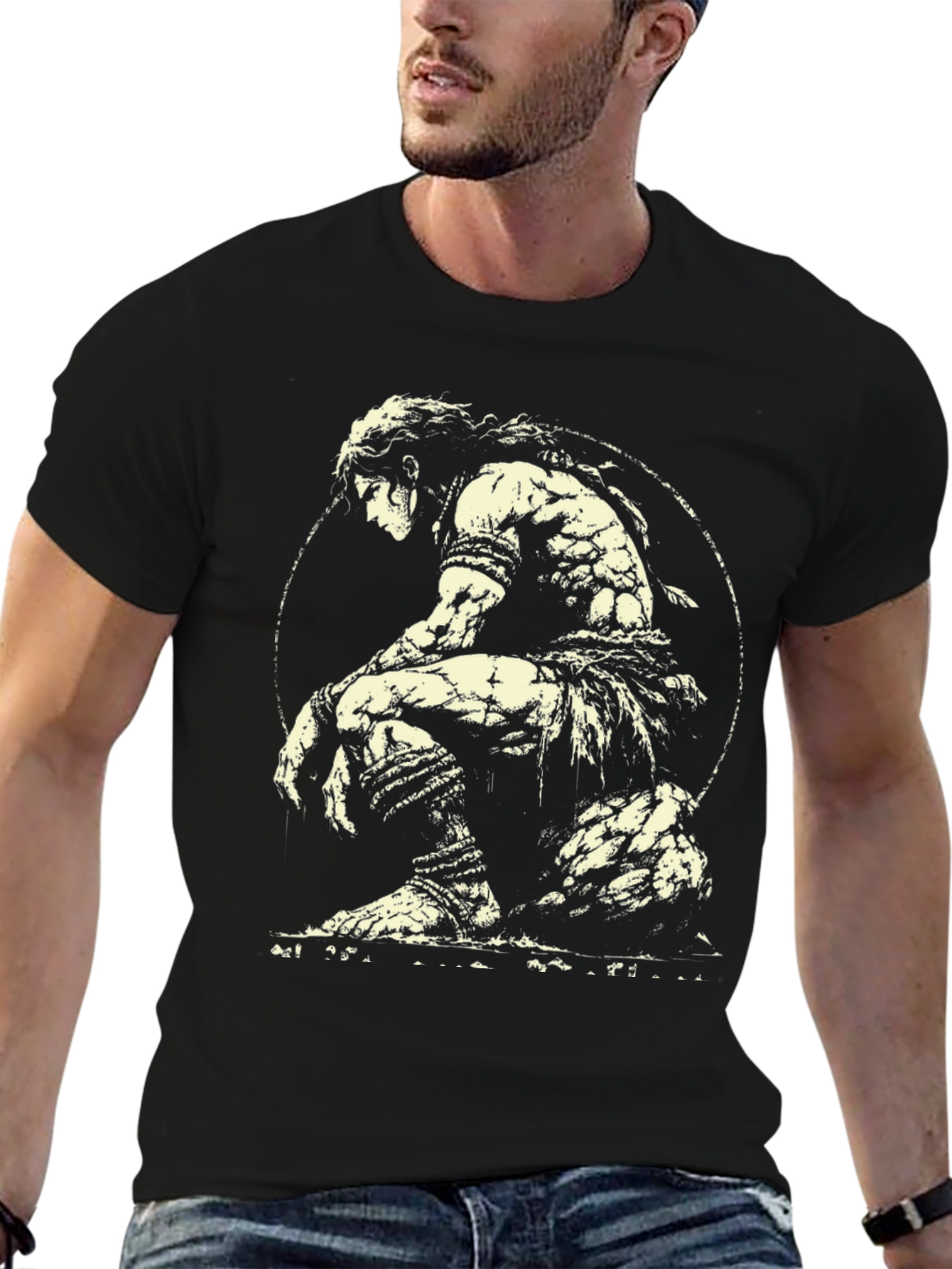 Black Warrior Graphic Tee - Black Cotton T-Shirt view 6