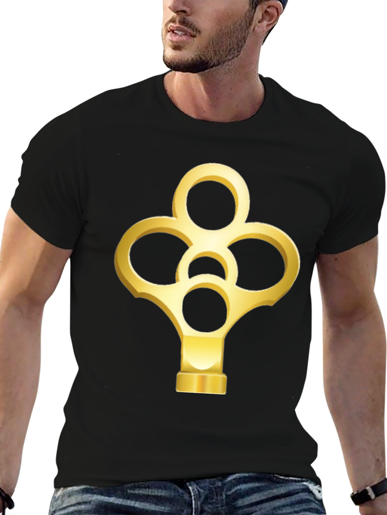 Black Golden Key Graphic Black T-Shirt view 6