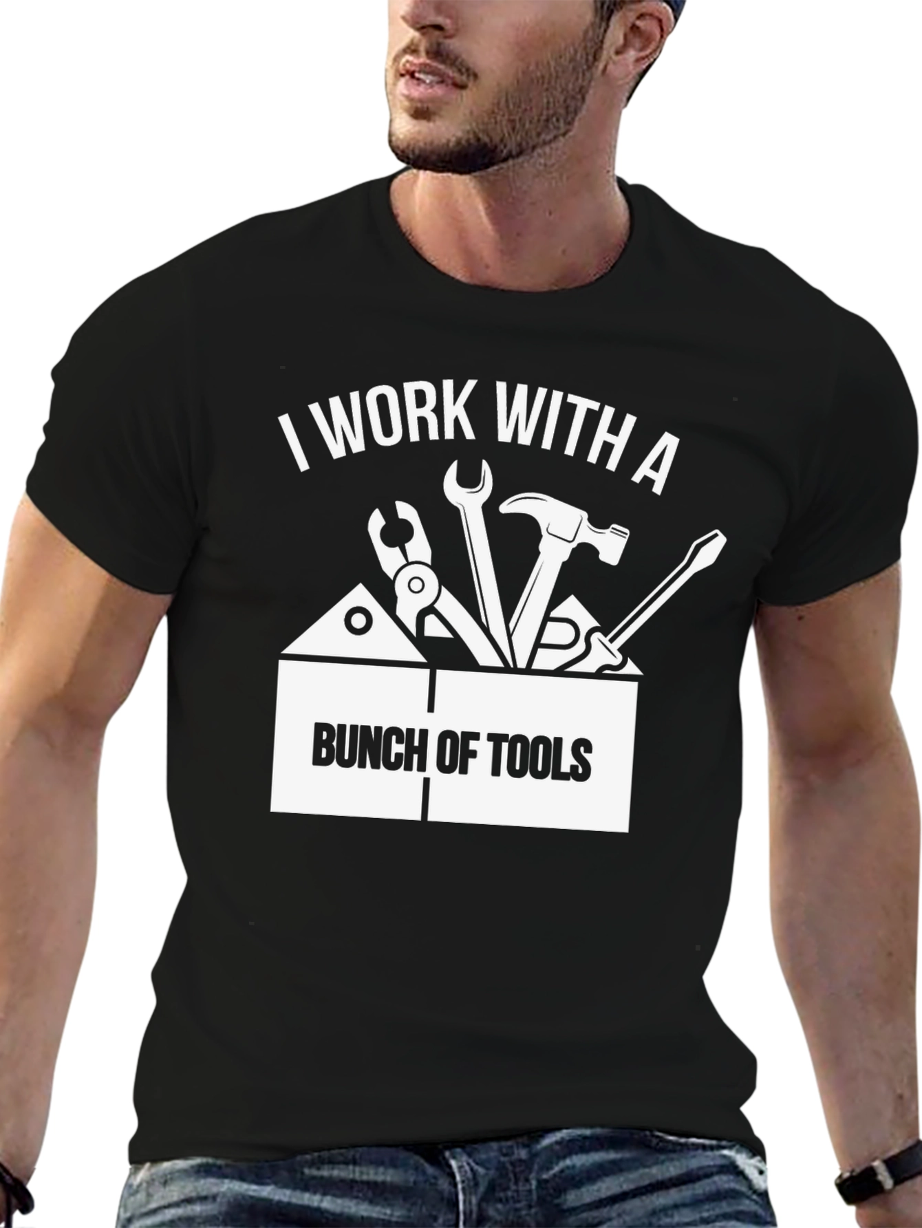 Black I Work With a Bunch of Tools T-Shirt - Black view 6