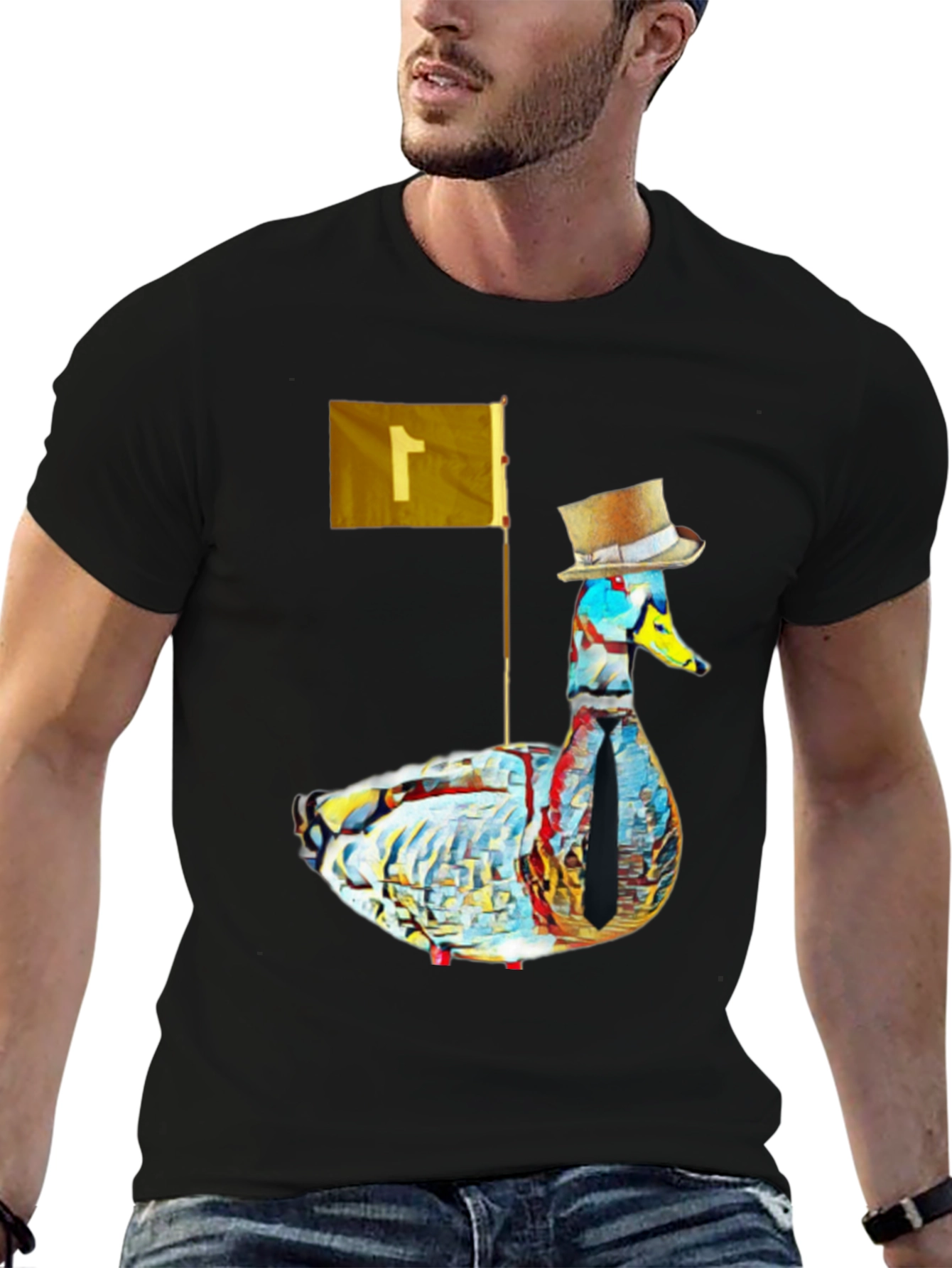Black Duck with Top Hat Graphic Tee - Stylish Men's Black T-Shirt view 6