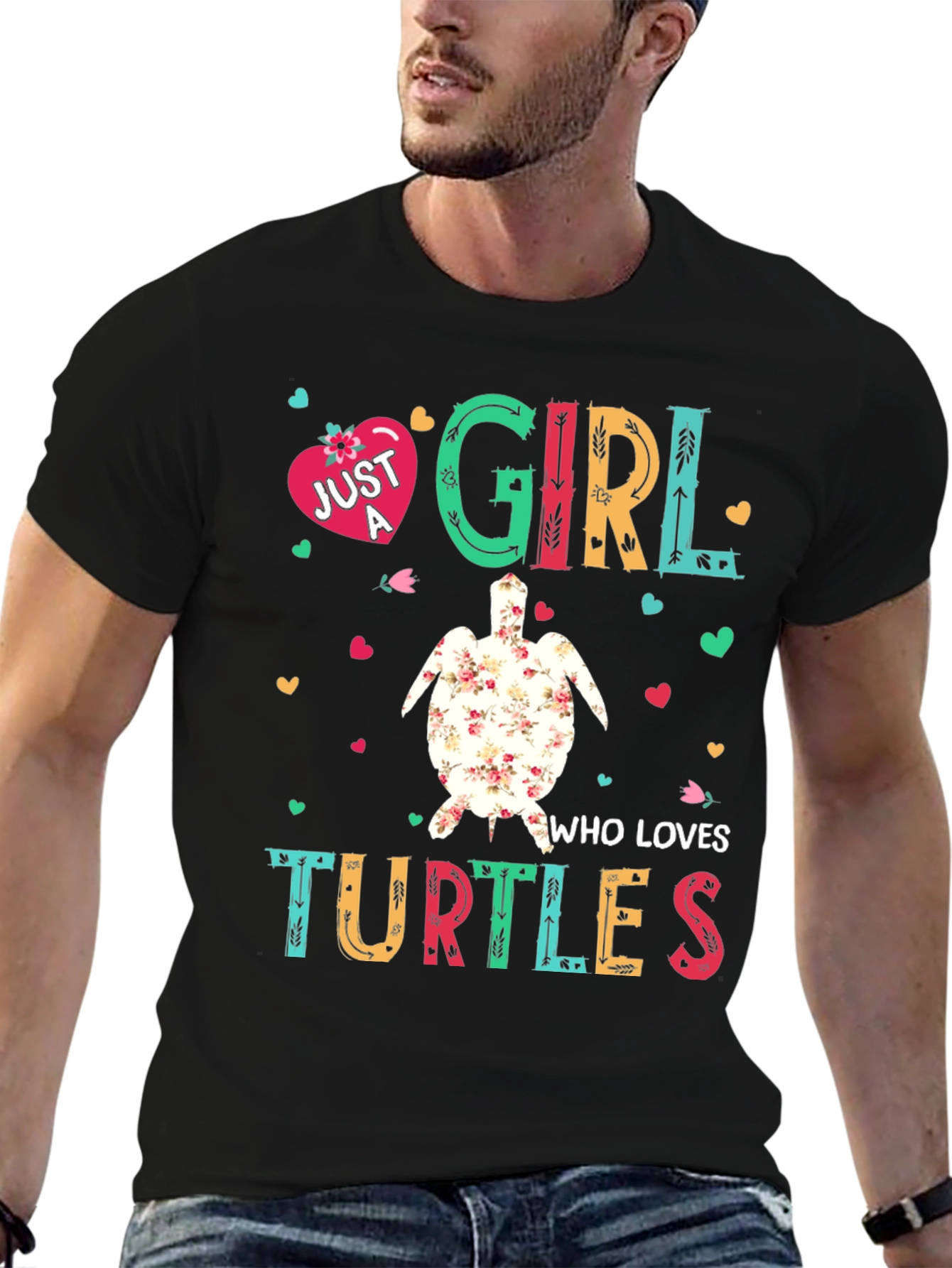 Black Just A Girl Who Loves Turtles T-Shirt view 6