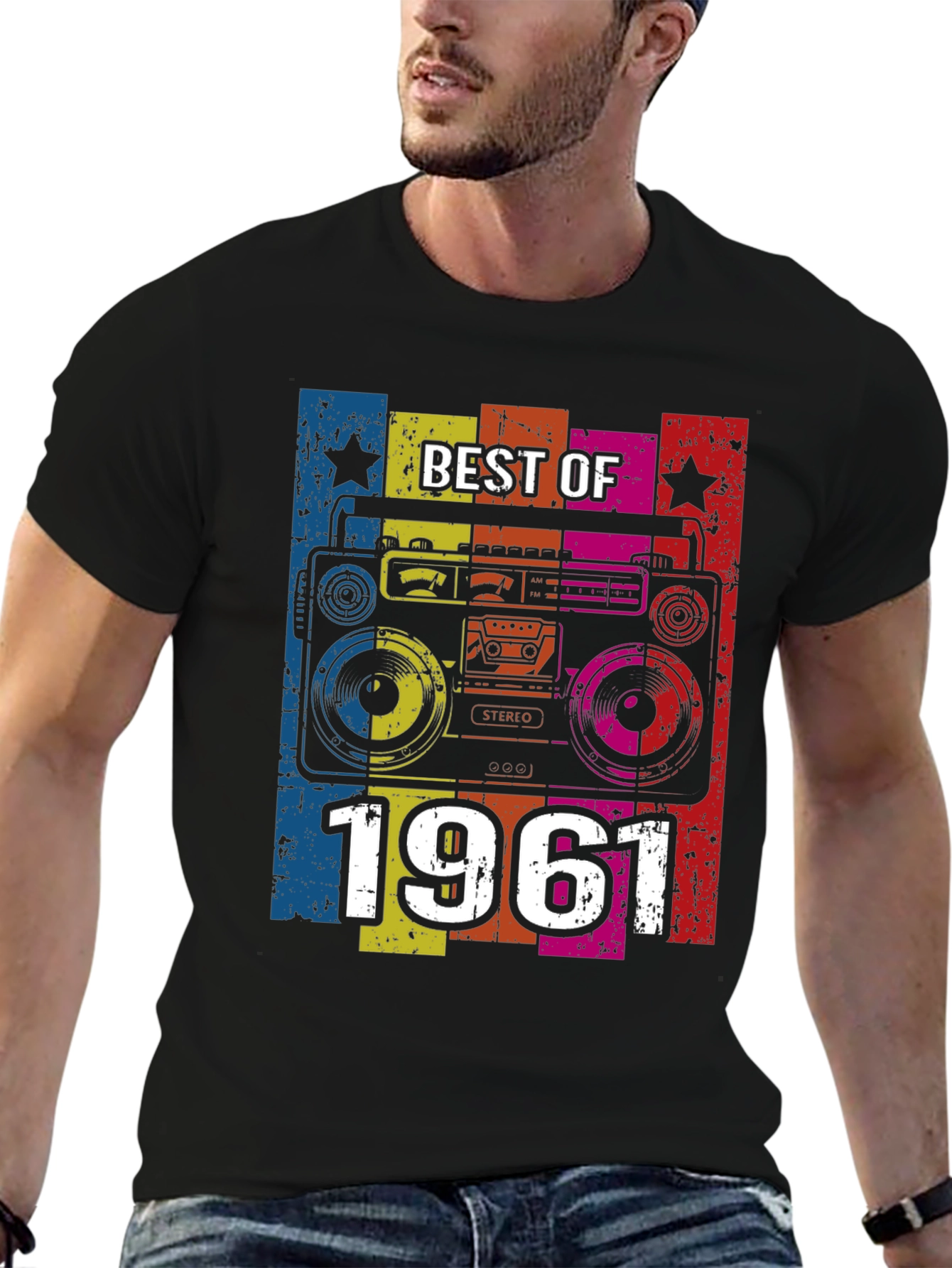 Black Best of 1961 Retro Boombox T-Shirt view 6