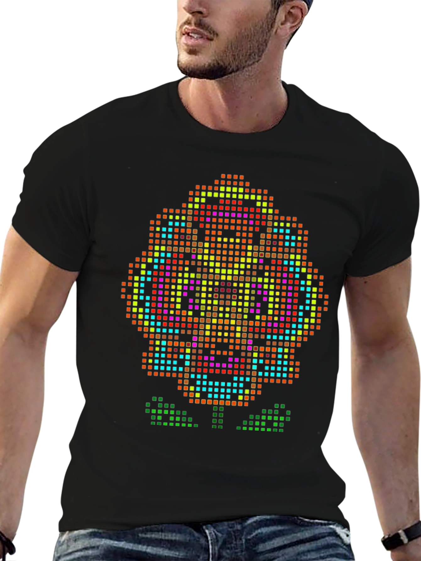 Black Pixel Art Flower T-Shirt - Retro Gaming Style Tee view 6