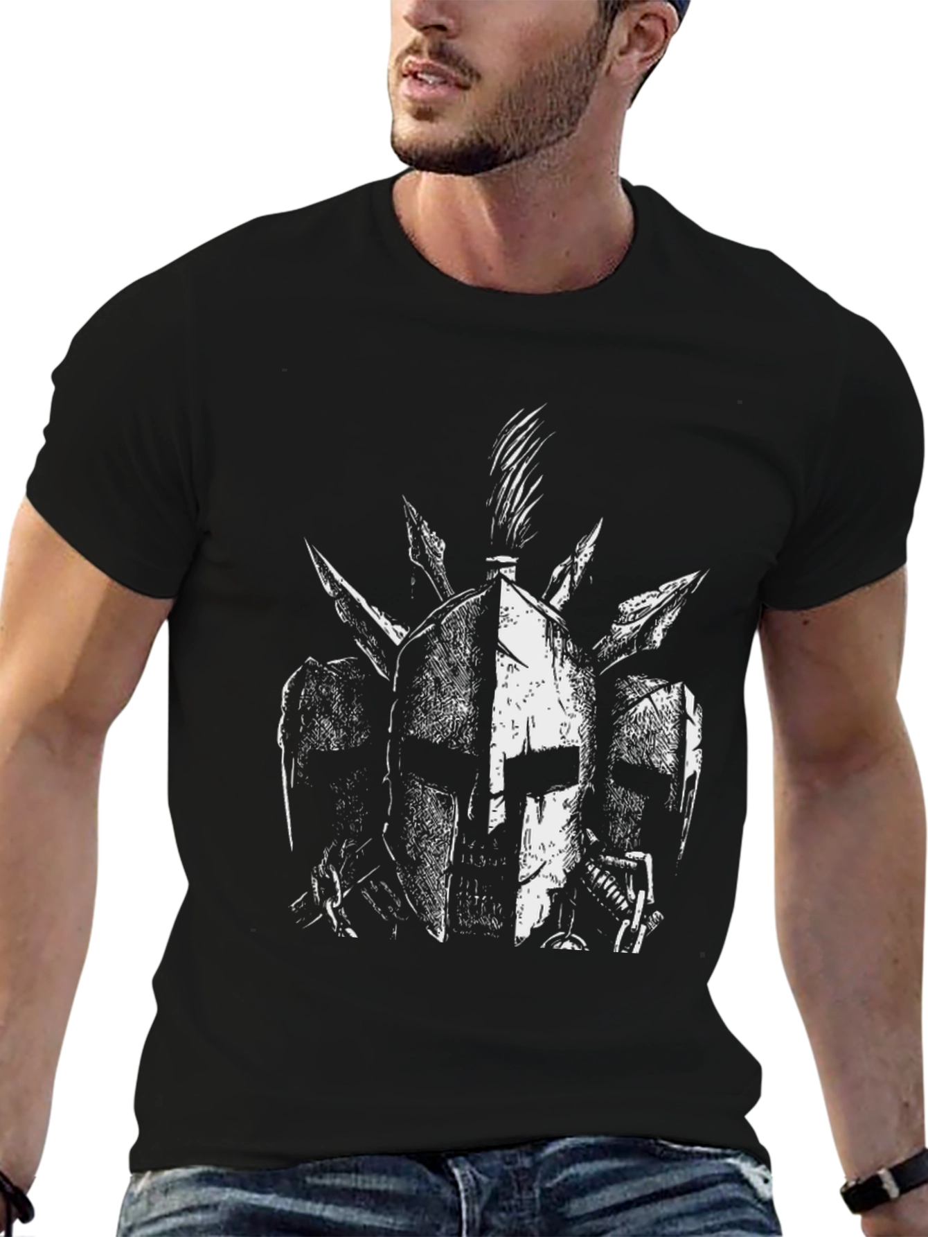 Black Spartan Helmet Graphic Tee - Black view 6