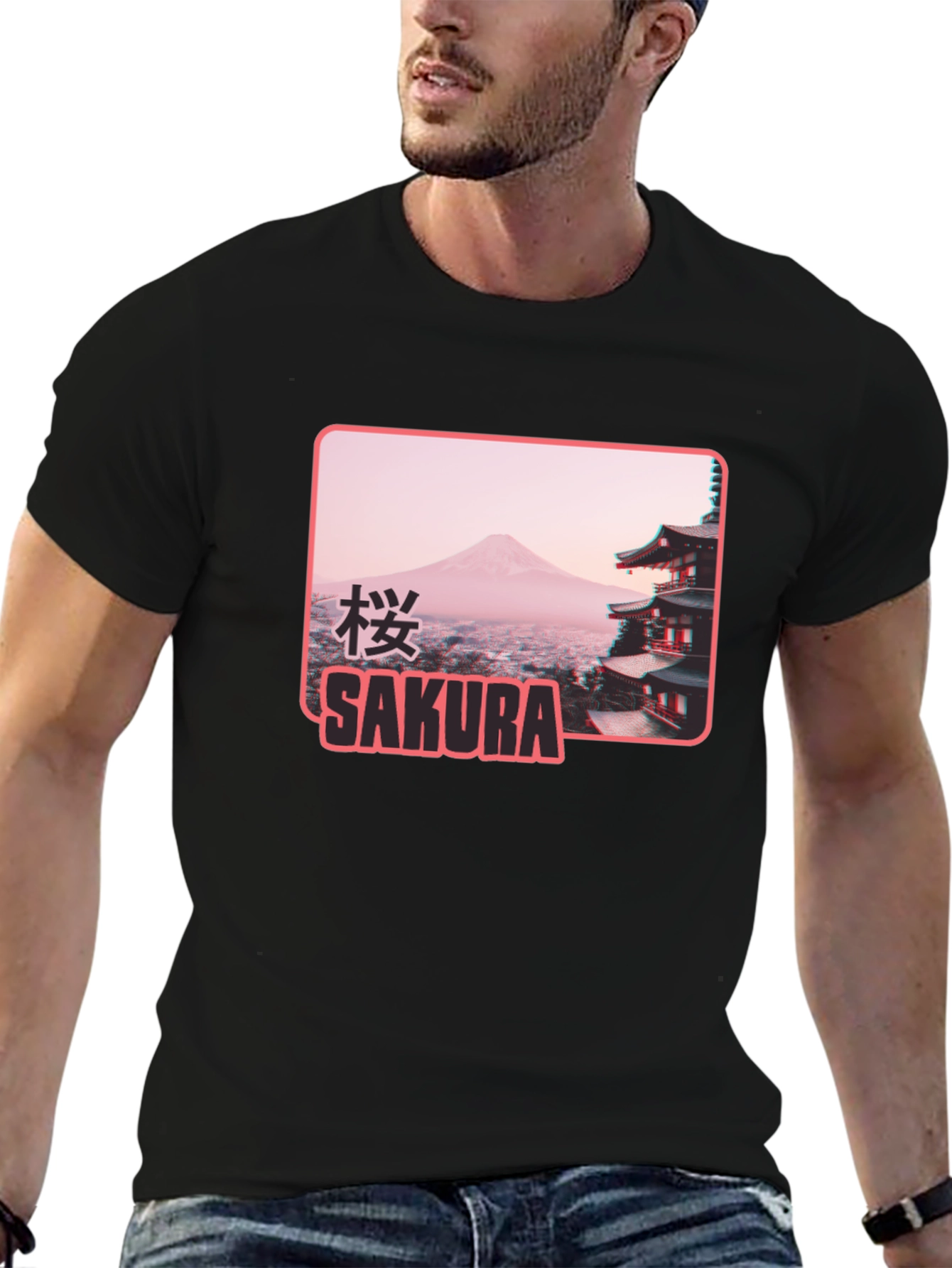 Black Sakura Japan Graphic T-Shirt - Black view 6