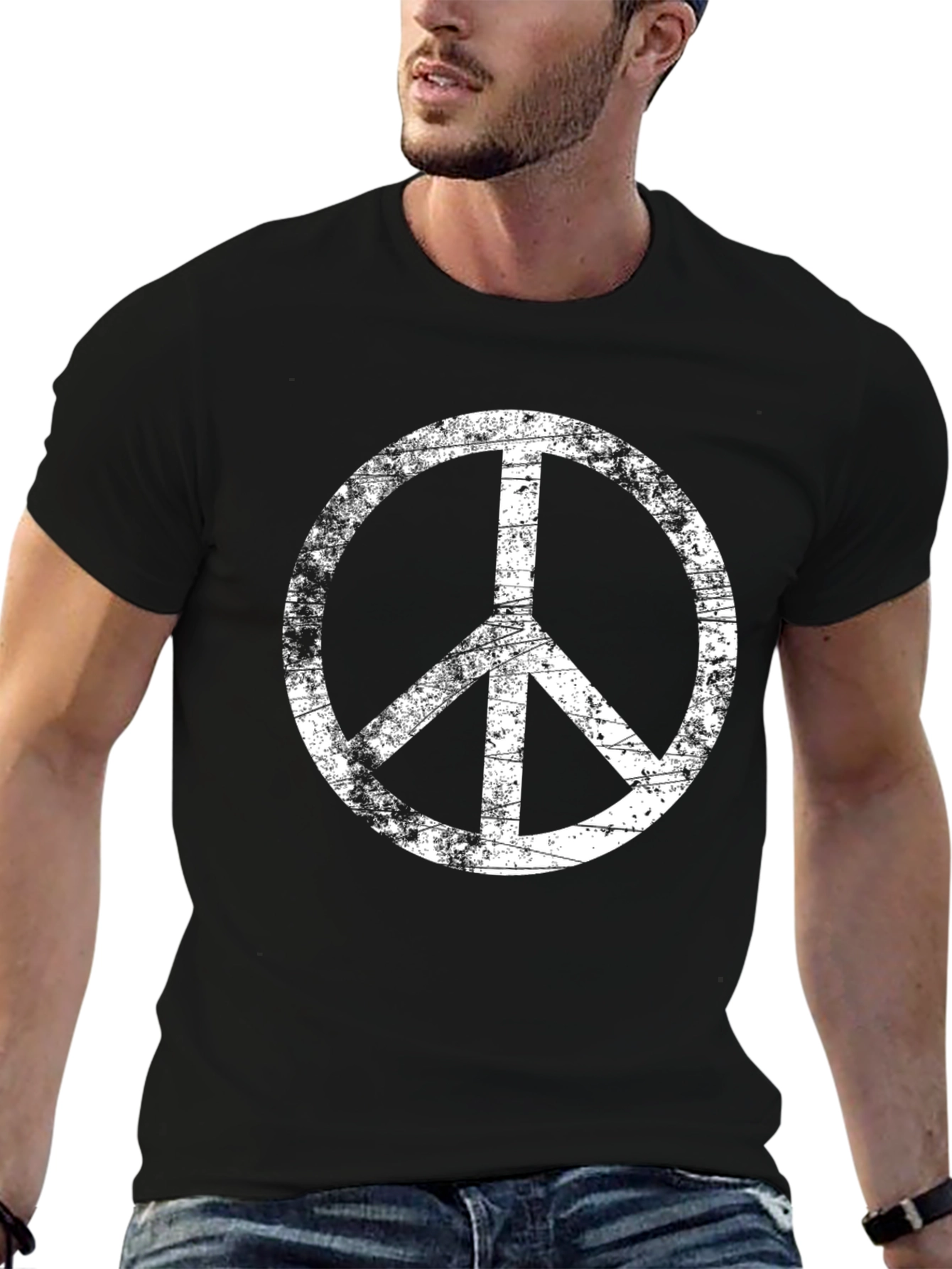 Black Distressed Peace Sign Black T-Shirt view 6