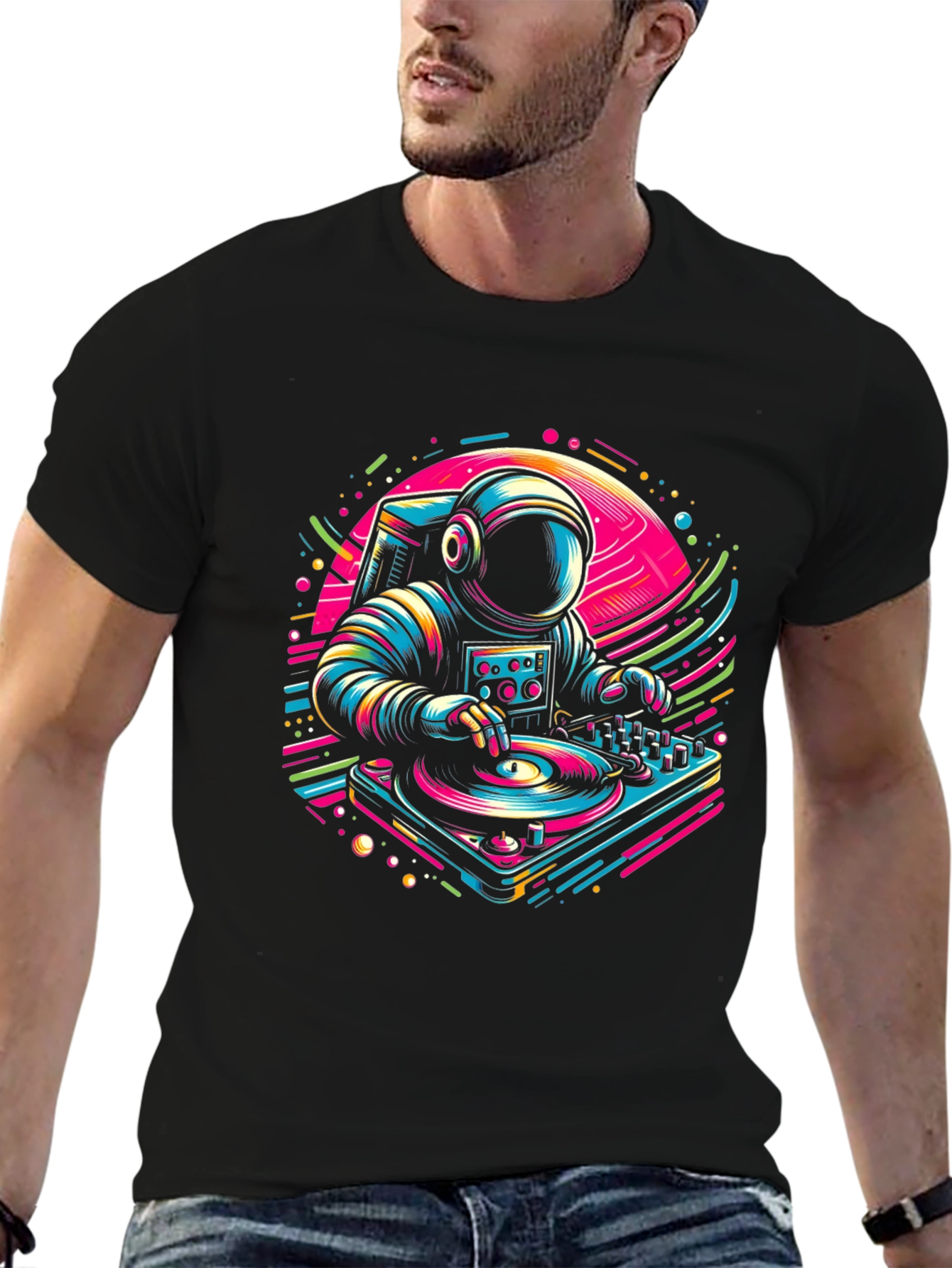 Black DJ Astronaut Graphic Tee - Space Beats view 6
